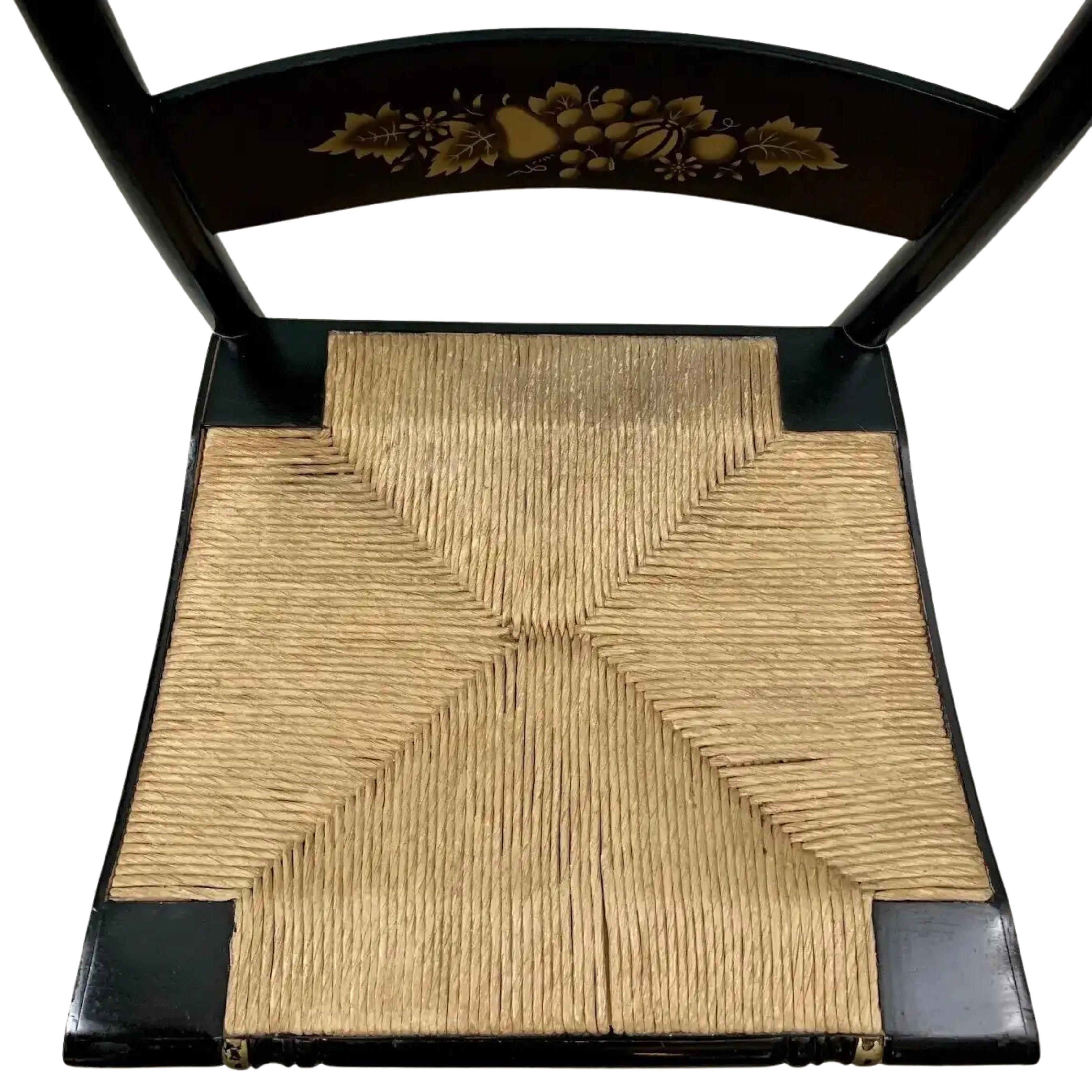 Black & Gold Hitchcock Style Secretary Desk & Chair - 2pc Set For Sale 4