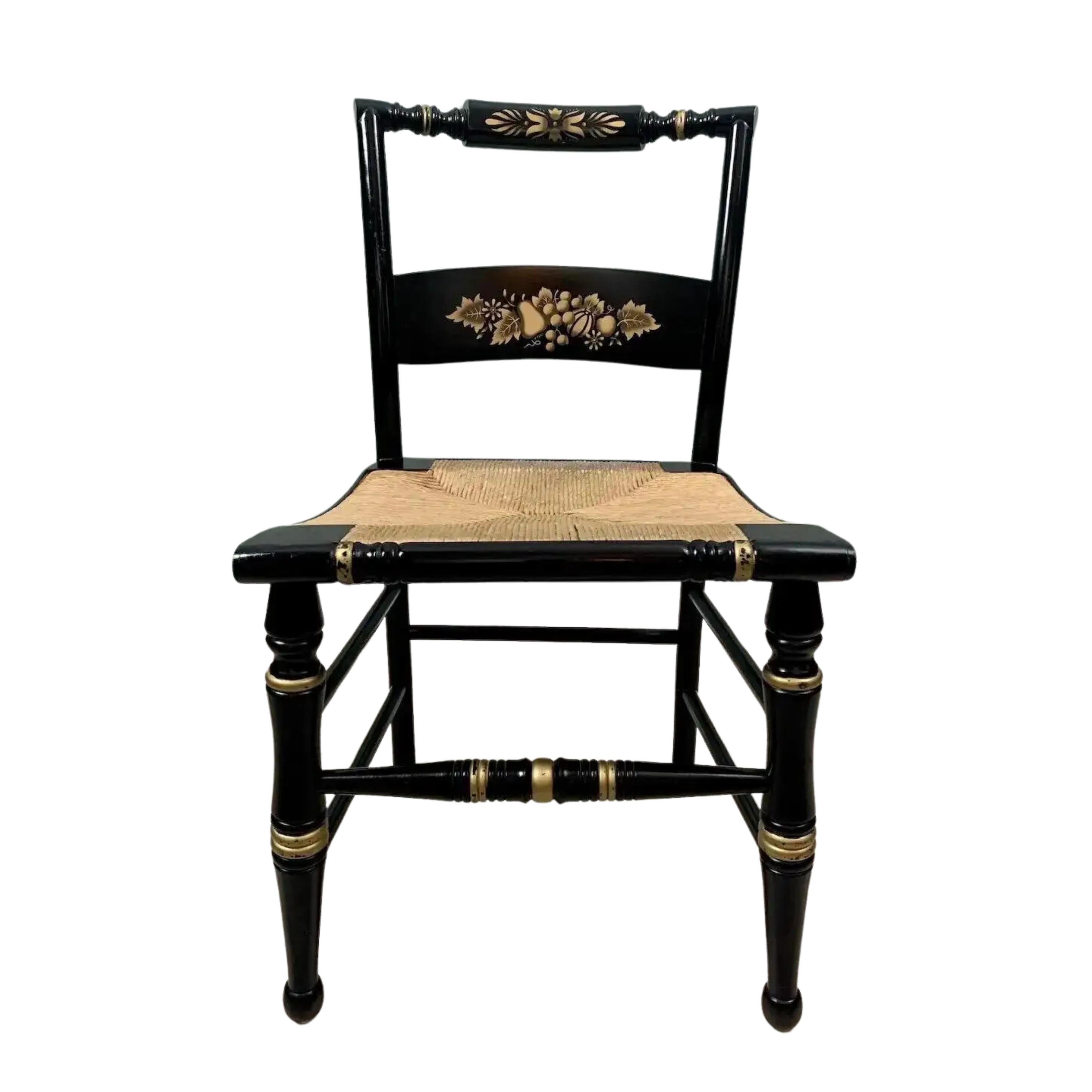 Maple Black & Gold Hitchcock Style Secretary Desk & Chair - 2pc Set For Sale