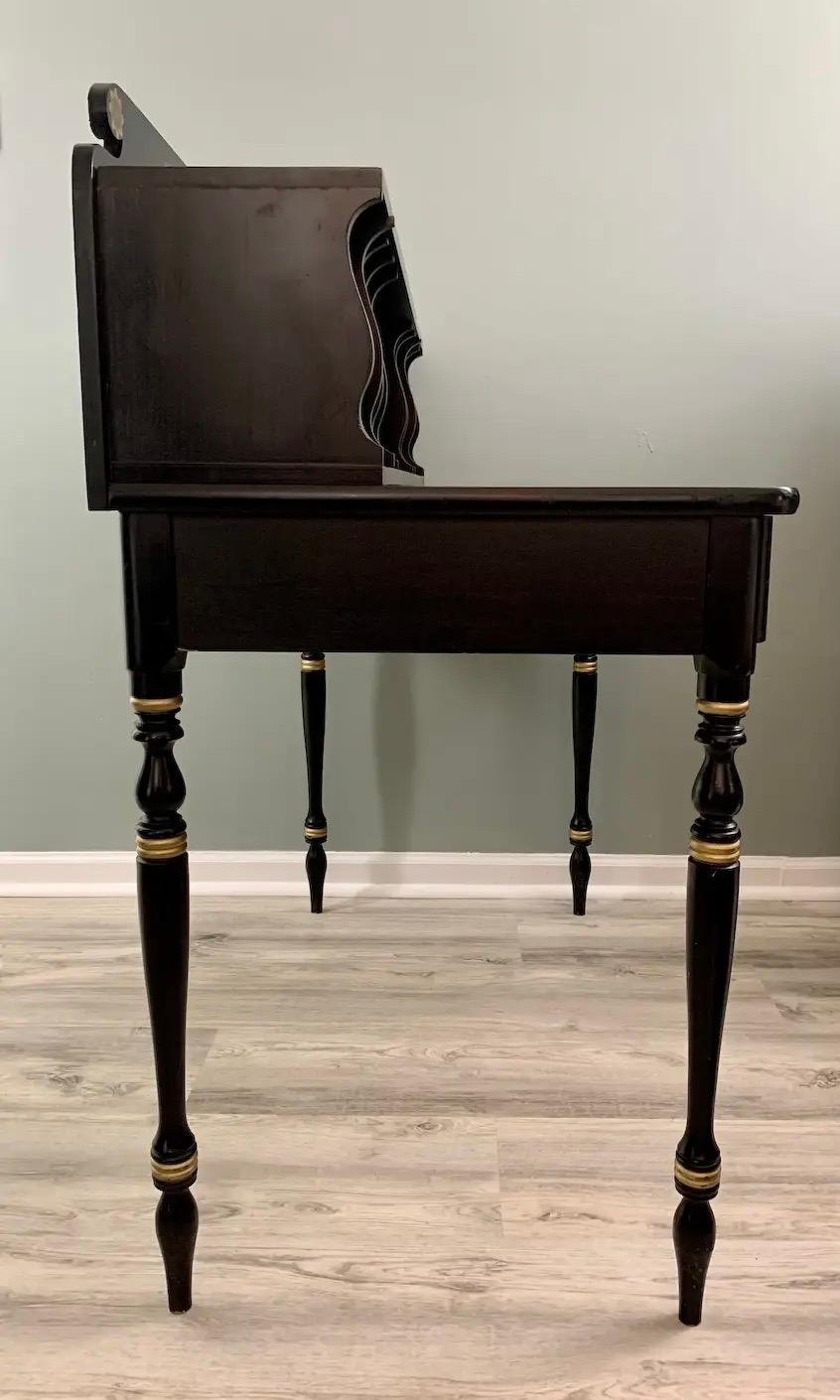 Carved Black & Gold Hitchcock Style Secretary Desk & Chair - 2pc Set For Sale