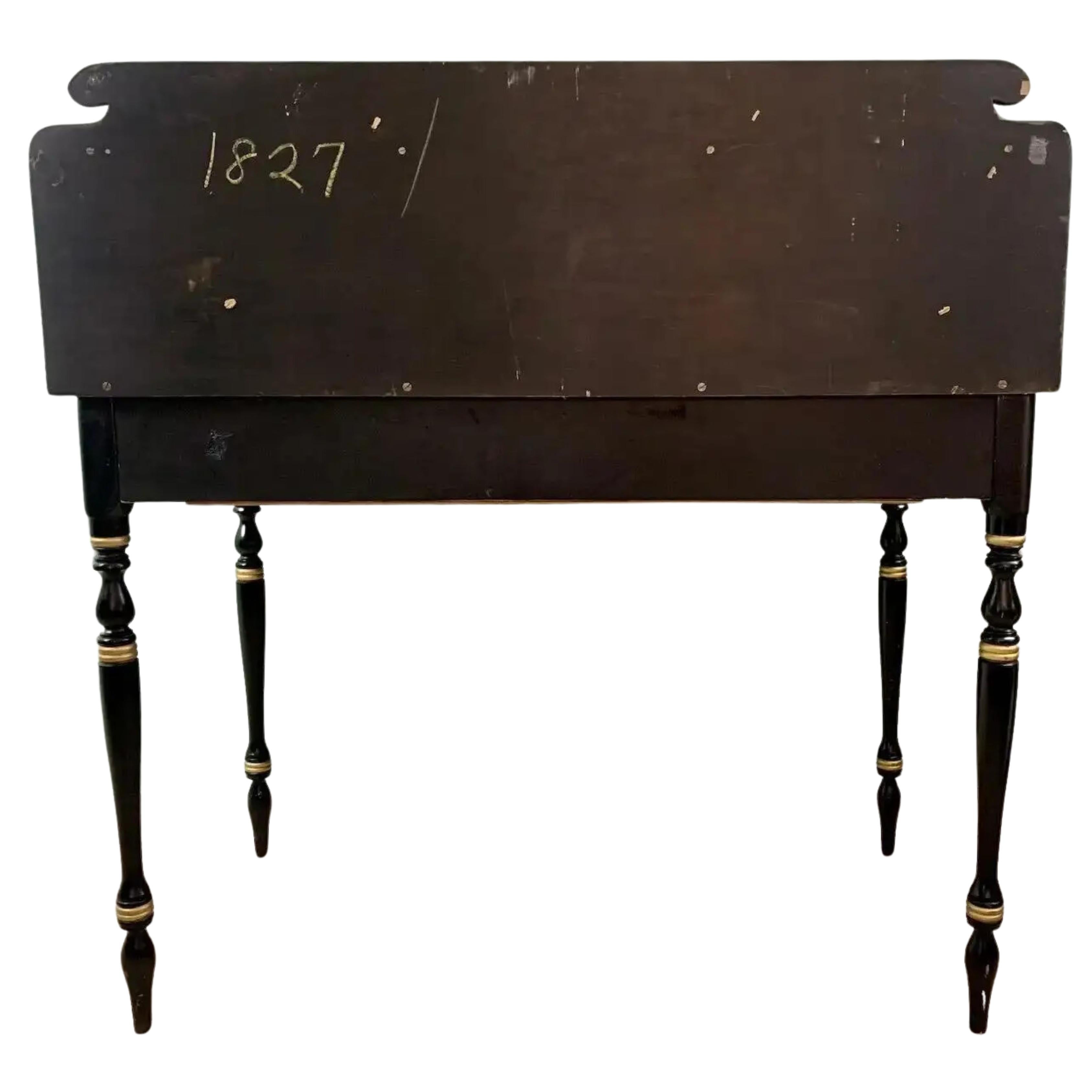 Black & Gold Hitchcock Style Secretary Desk & Chair - 2pc Set In Good Condition For Sale In Middletown, MD