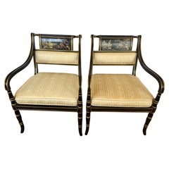 Black & Gold Hollywood Regency Armchairs by Baker