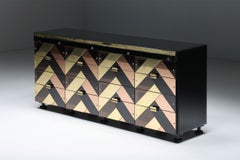 Black & Gold Hollywood Regency Sideboard, Brass & Glass, 2000s