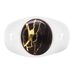 Oro nero al quarzo, diamante ovale, anello di moda maschile 14 carati, castone bianco