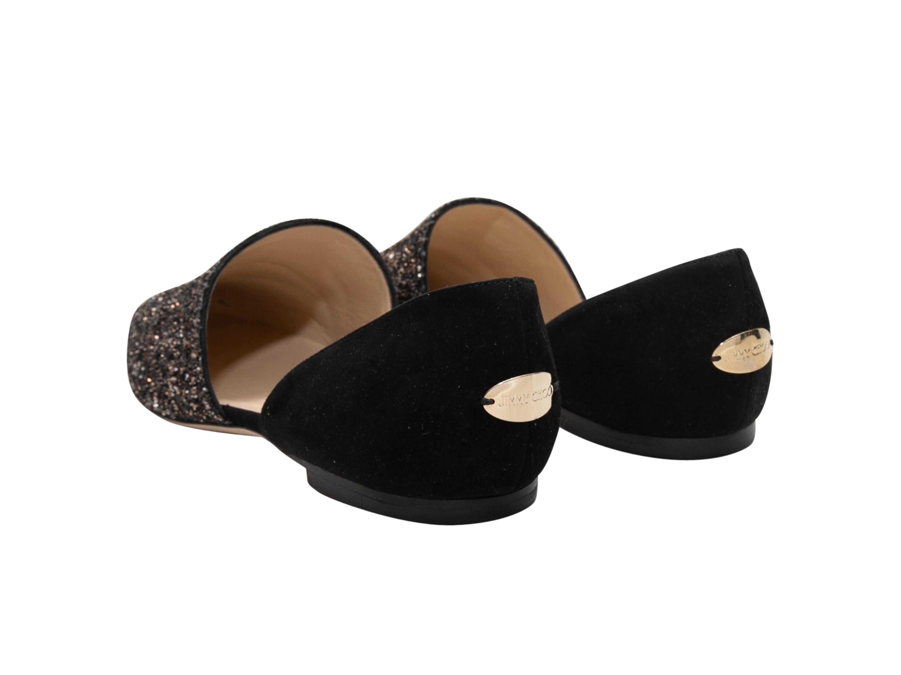 Women's or Men's Black & Gold Jimmy Choo Suede & Glitter d'Orsay Flats Size 37.5