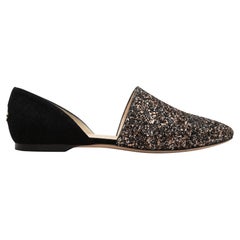 Jimmy Choo - Chausssures plates d'Orsay en daim et paillettes noires et dorées, taille 37,5