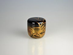 Black Gold Lacquer Tea Caddy Natsume with River Scene by Kawabata Kinsa V