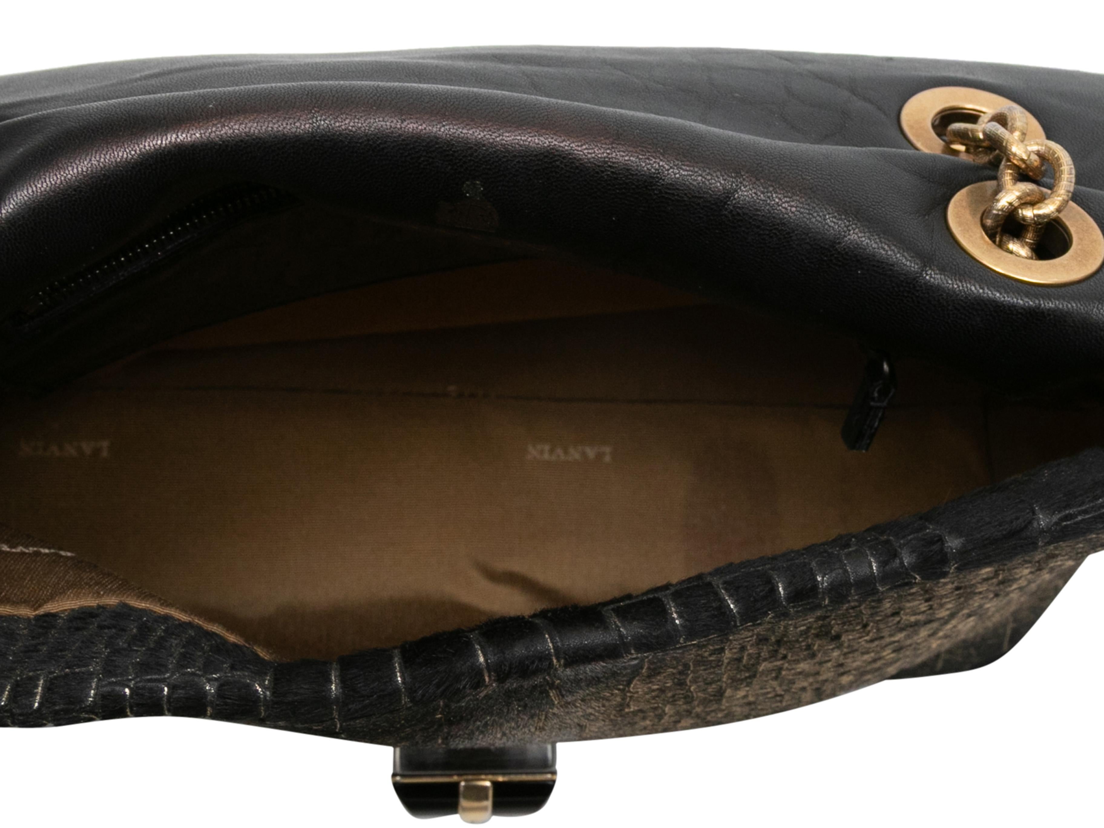 Sac à main Lanvin en poils de poney gaufrés noir et or Pour femmes en vente