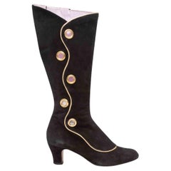 Black & Gold Lulu Guinness Suede Grommet Cutout Boots Size 37.5 Black & Gold Lulu Guinness Suede Grommet Cutout Boots Size 37.5