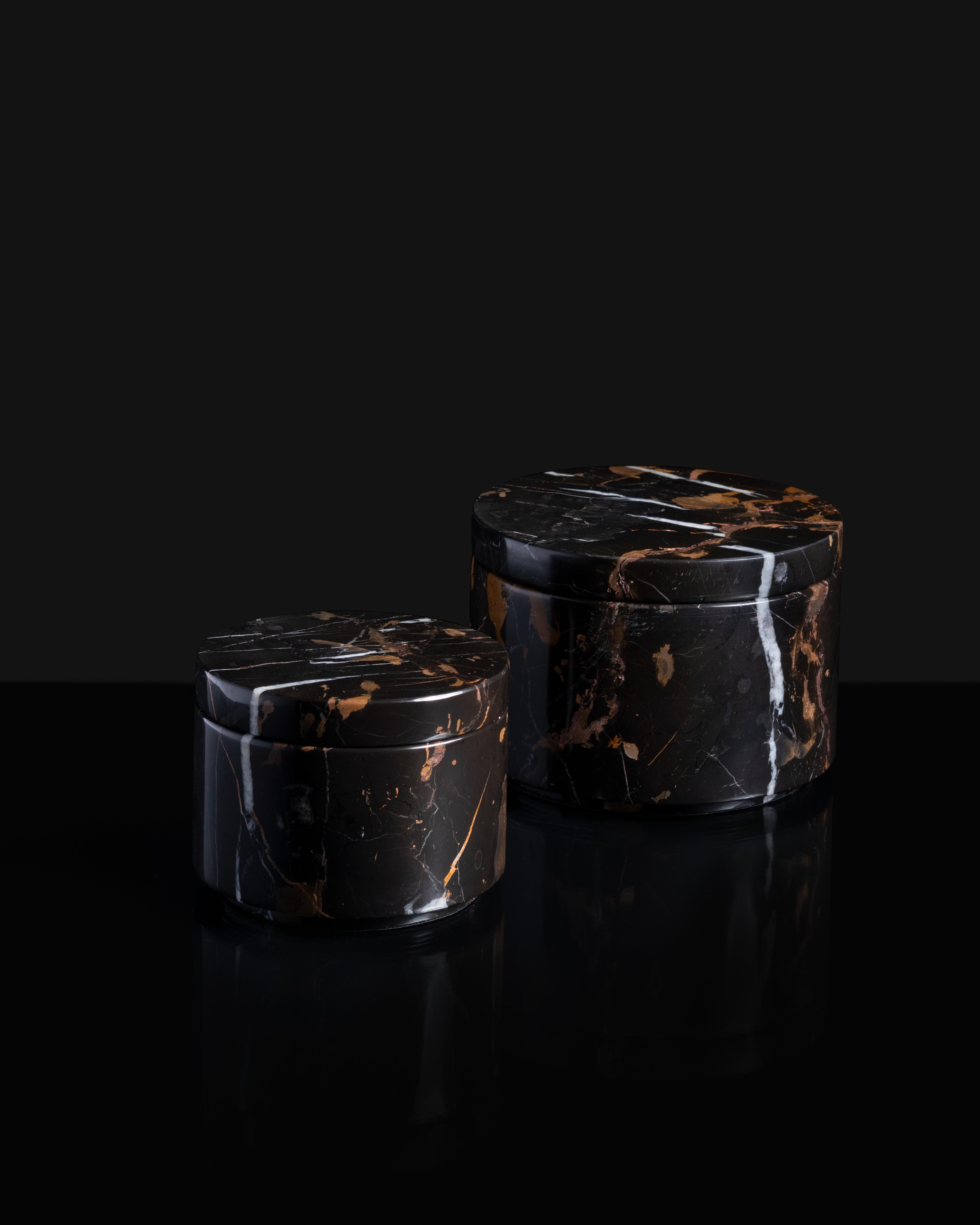 European Black & Gold Marble Container Set For Sale
