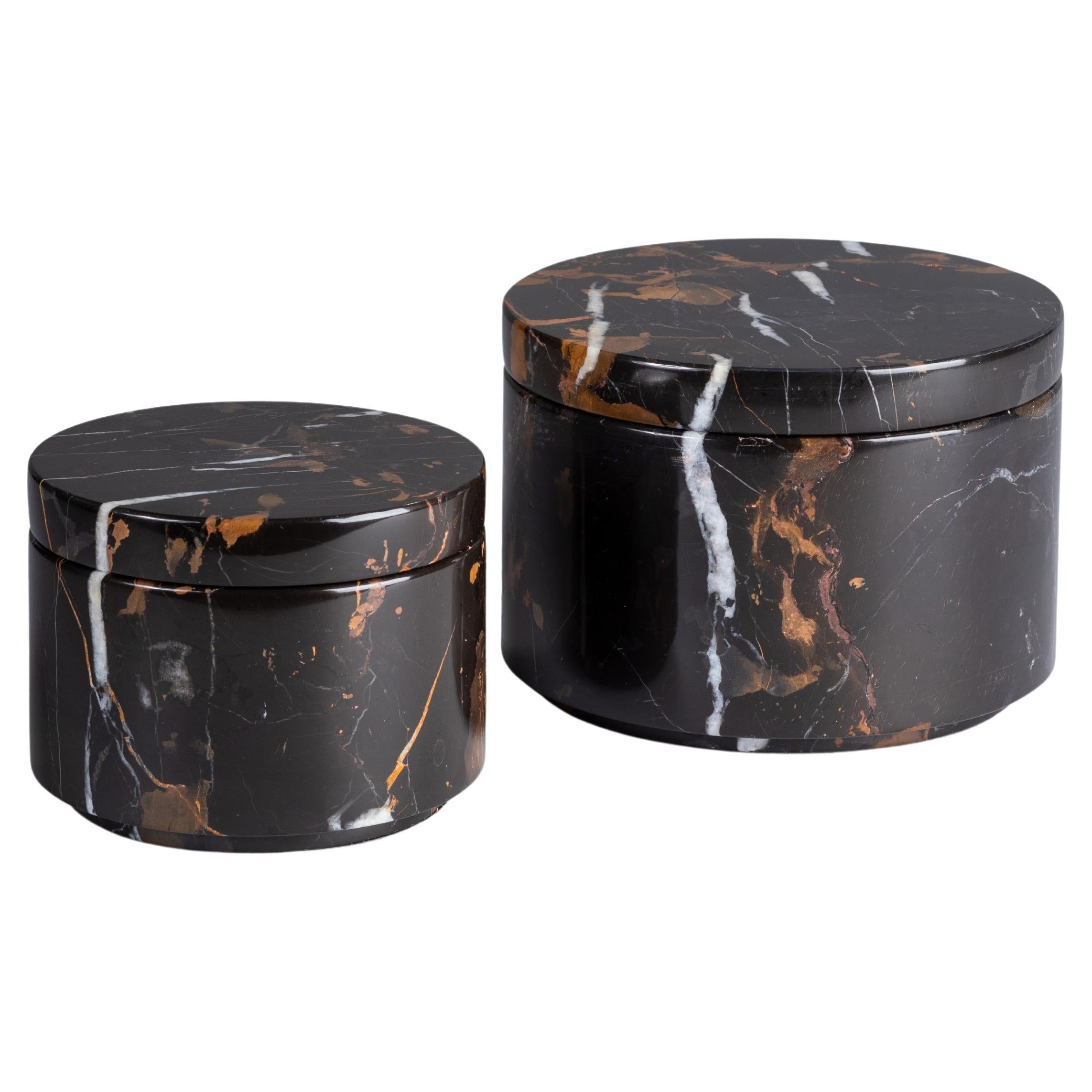 Black & Gold Marble Container Set For Sale