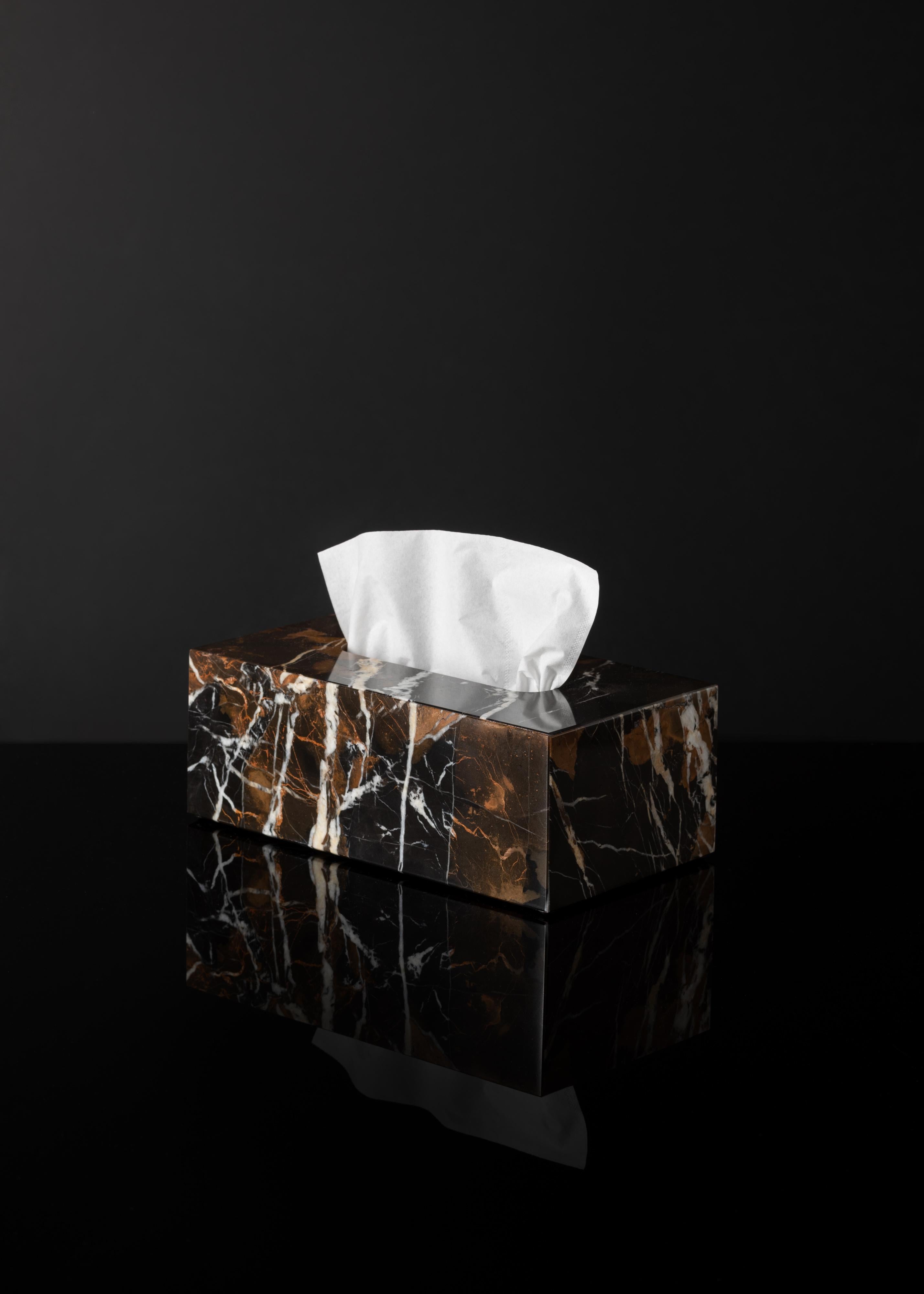 European Black & Gold Marble Rectangular Tissue Box For Sale