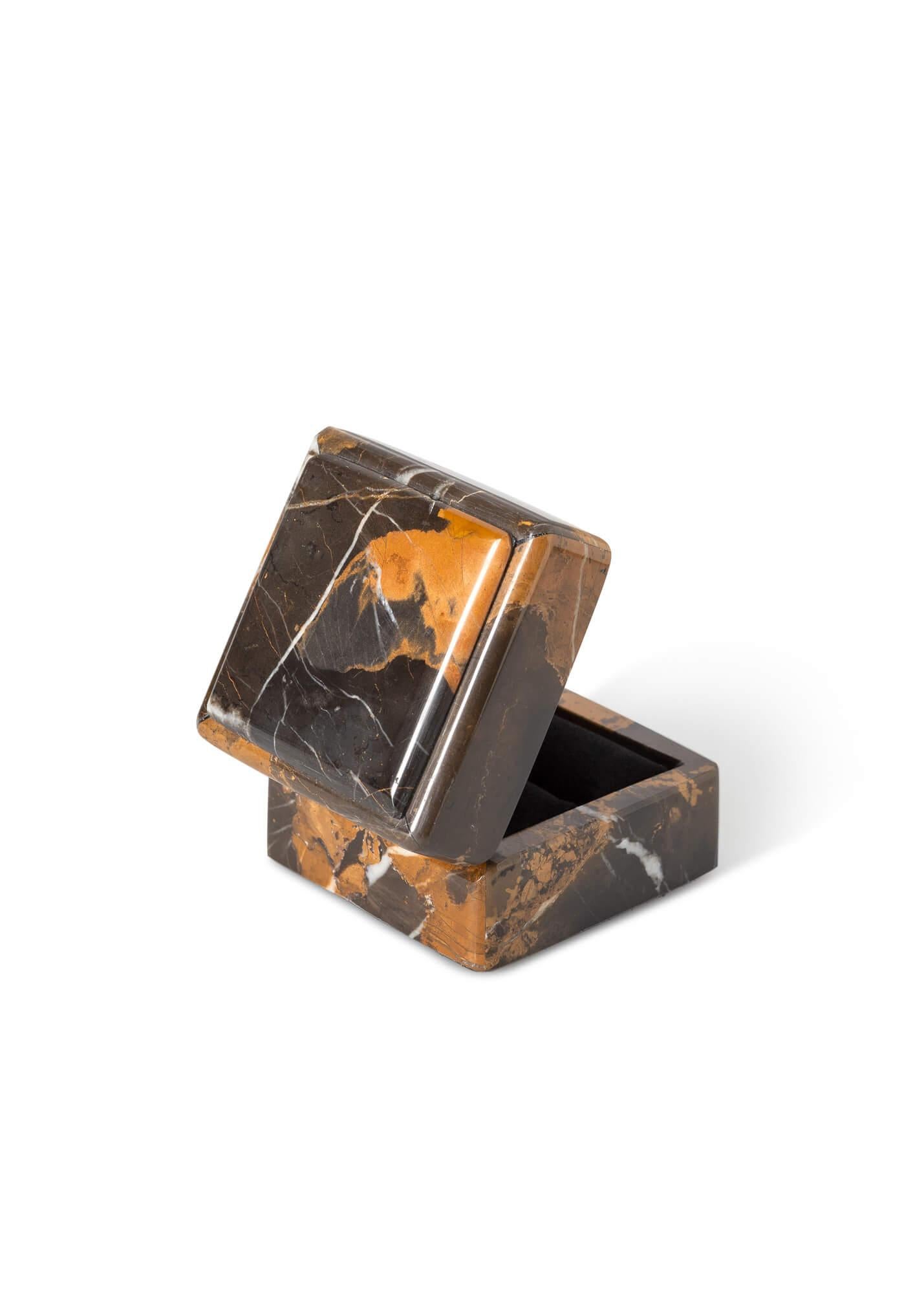 European Black & Gold Marble Ring Box For Sale