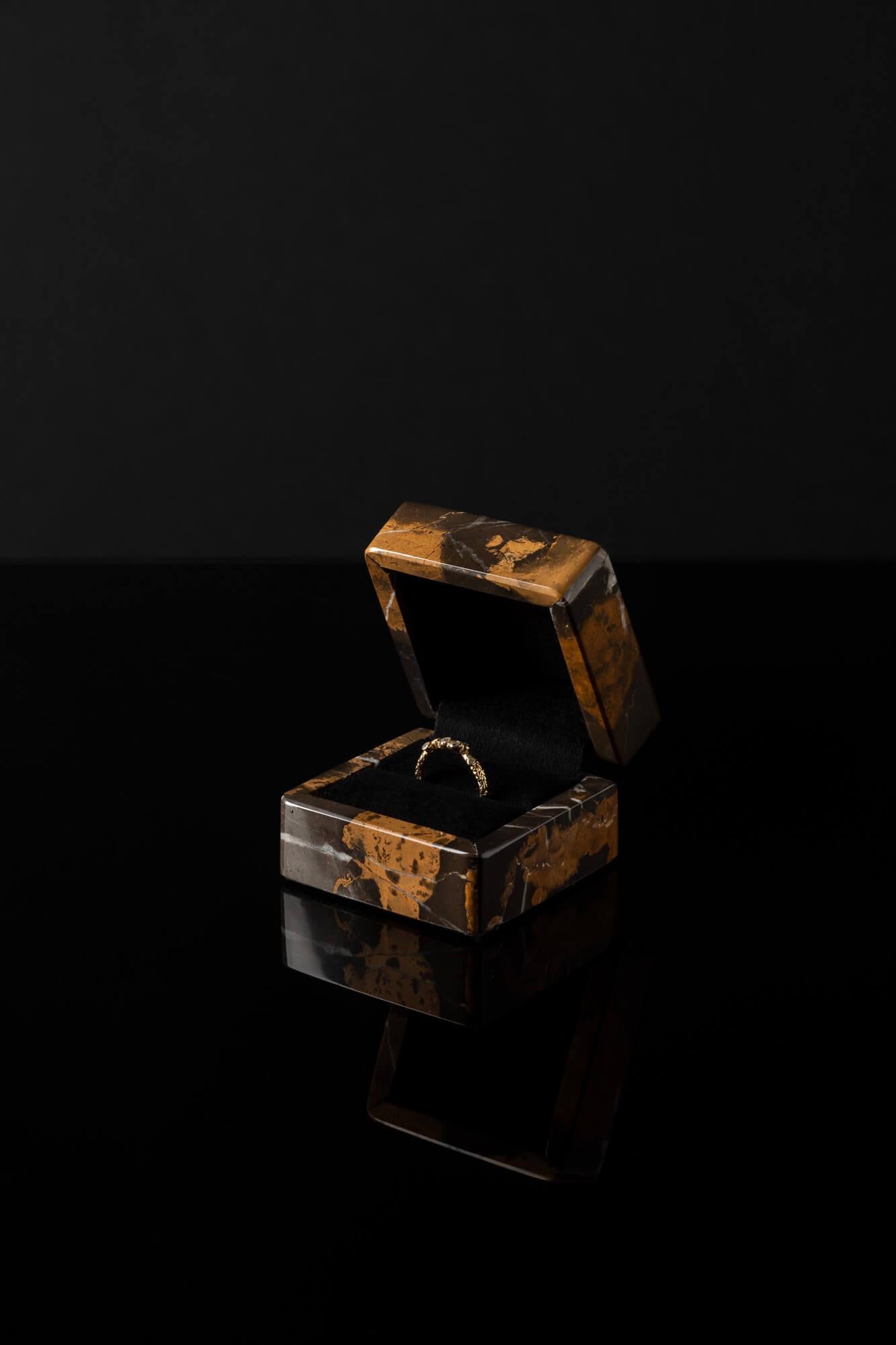 Hand-Crafted Black & Gold Marble Ring Box For Sale
