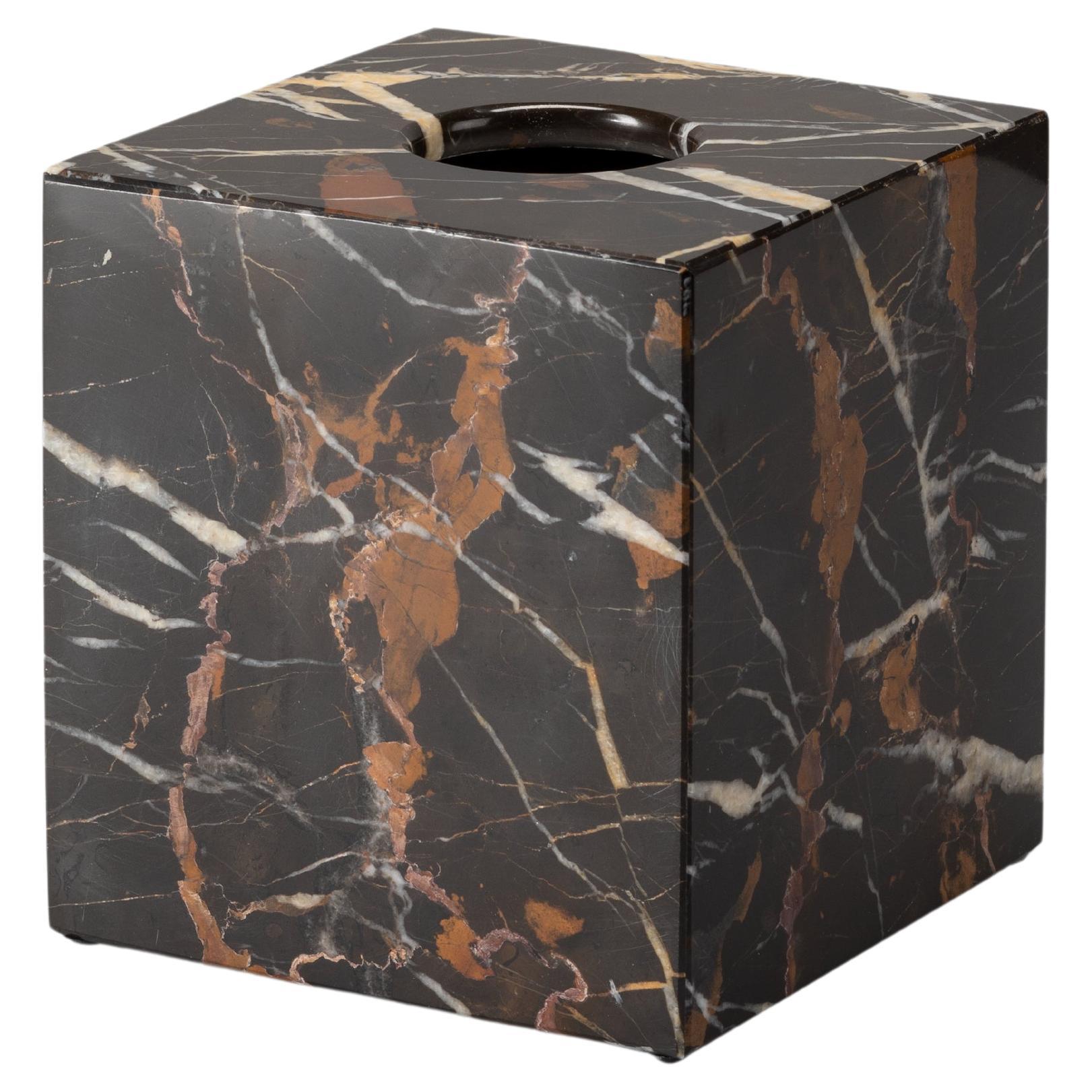 Boîte à mouchoirs carrée en marbre noir et or