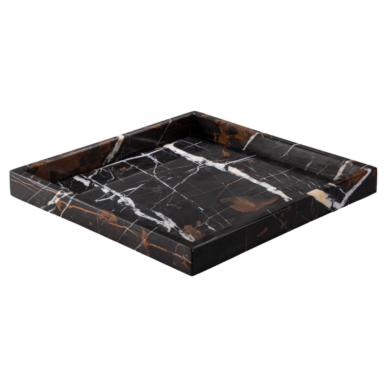 Black & Gold Marble Square Tray on Plinth For Sale