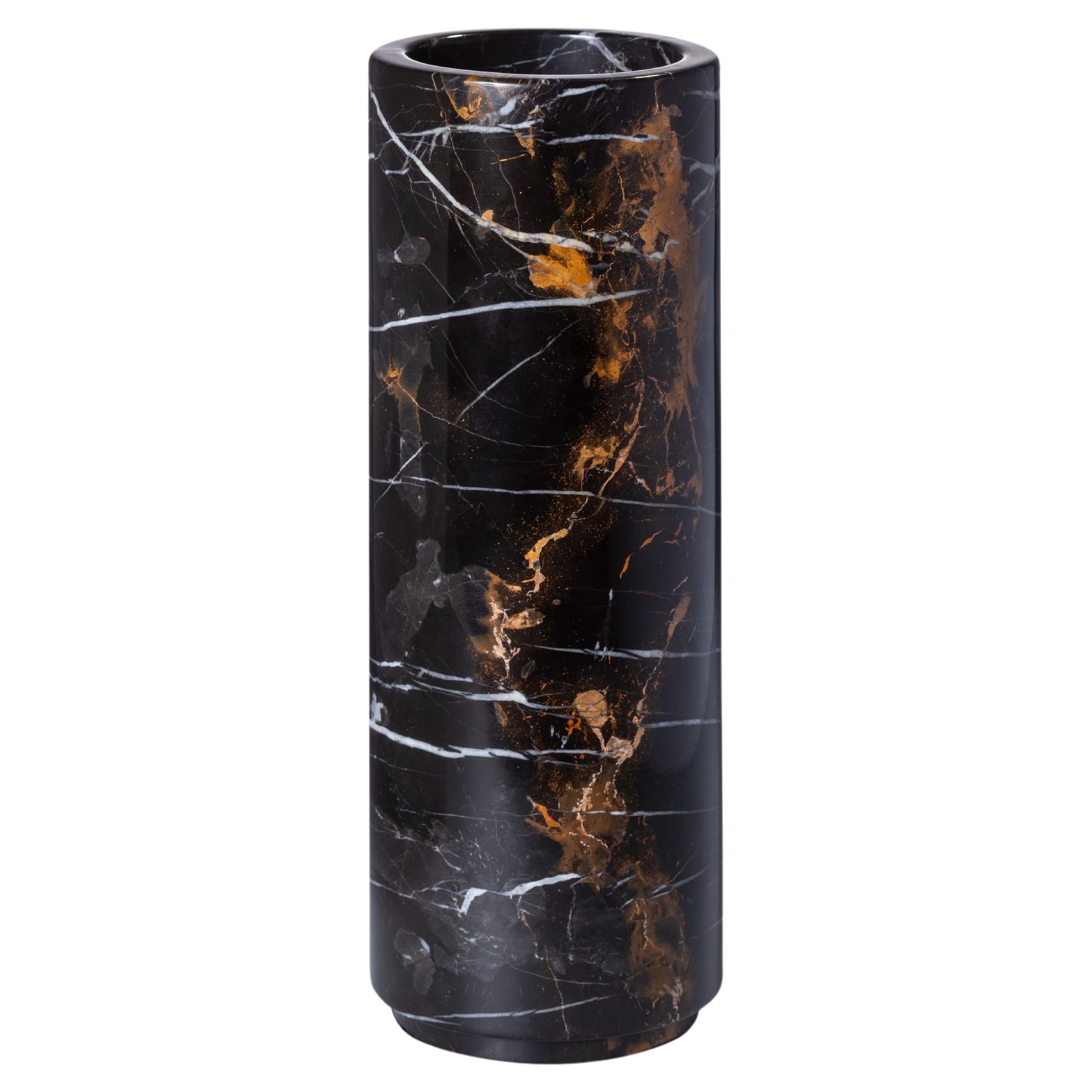 Black & Gold Marble Vase For Sale