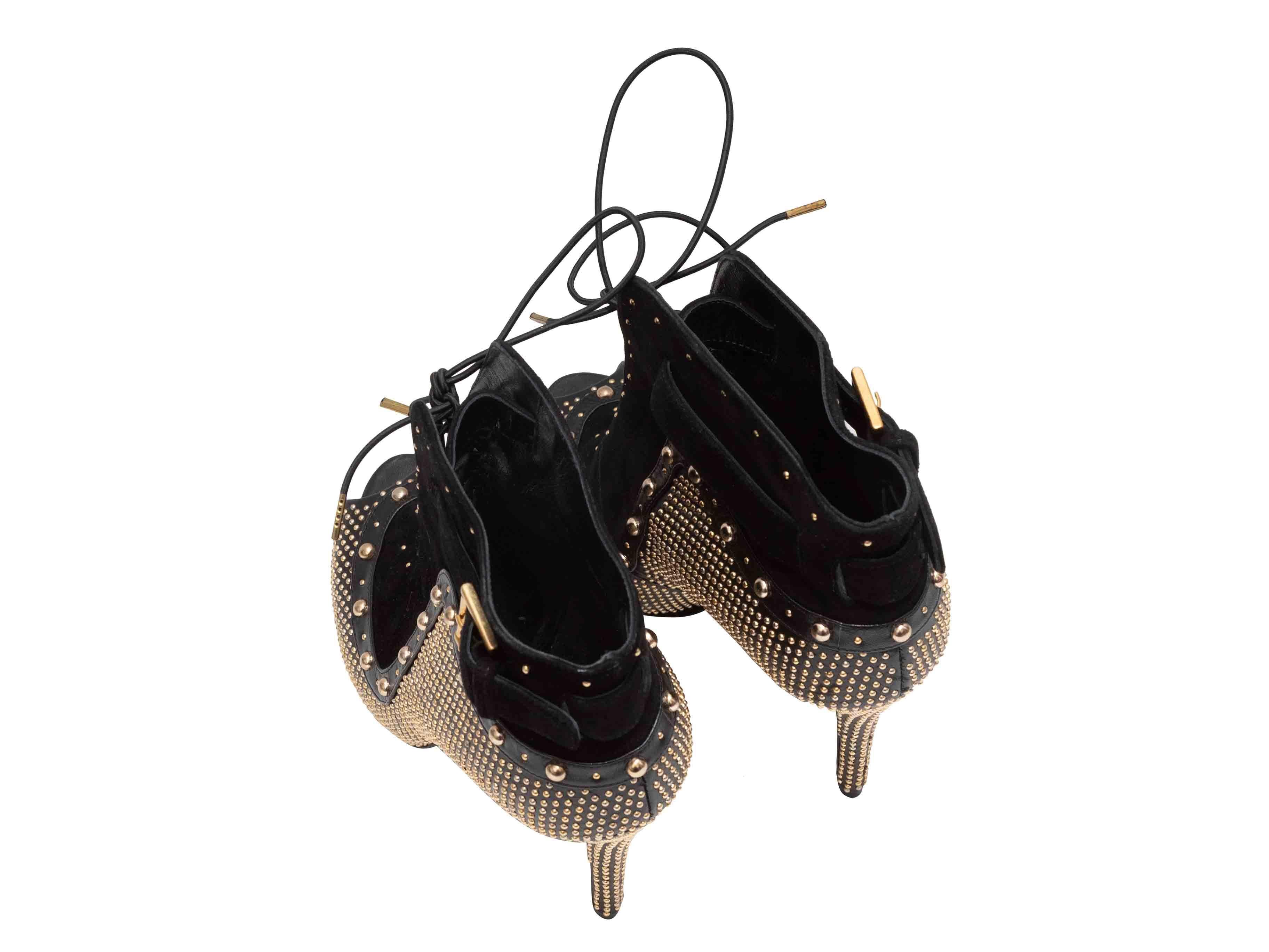 Nero e oro McQ Alexander McQueen con borchie e stivaletti Peep-Toe Taglia 39 In condizioni buone in vendita a New York, NY
