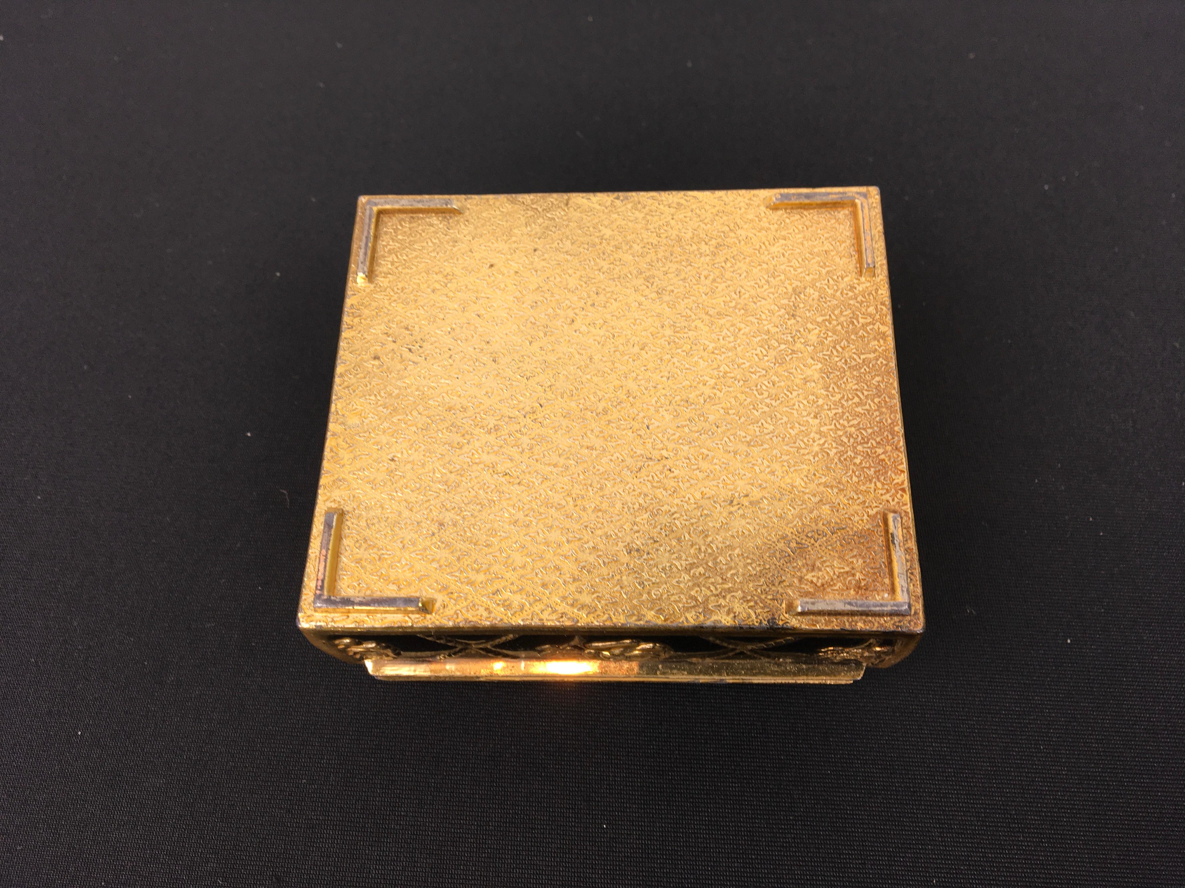 Black Gold Metal Jewelry Box or Trinket Box with Roses For Sale 4