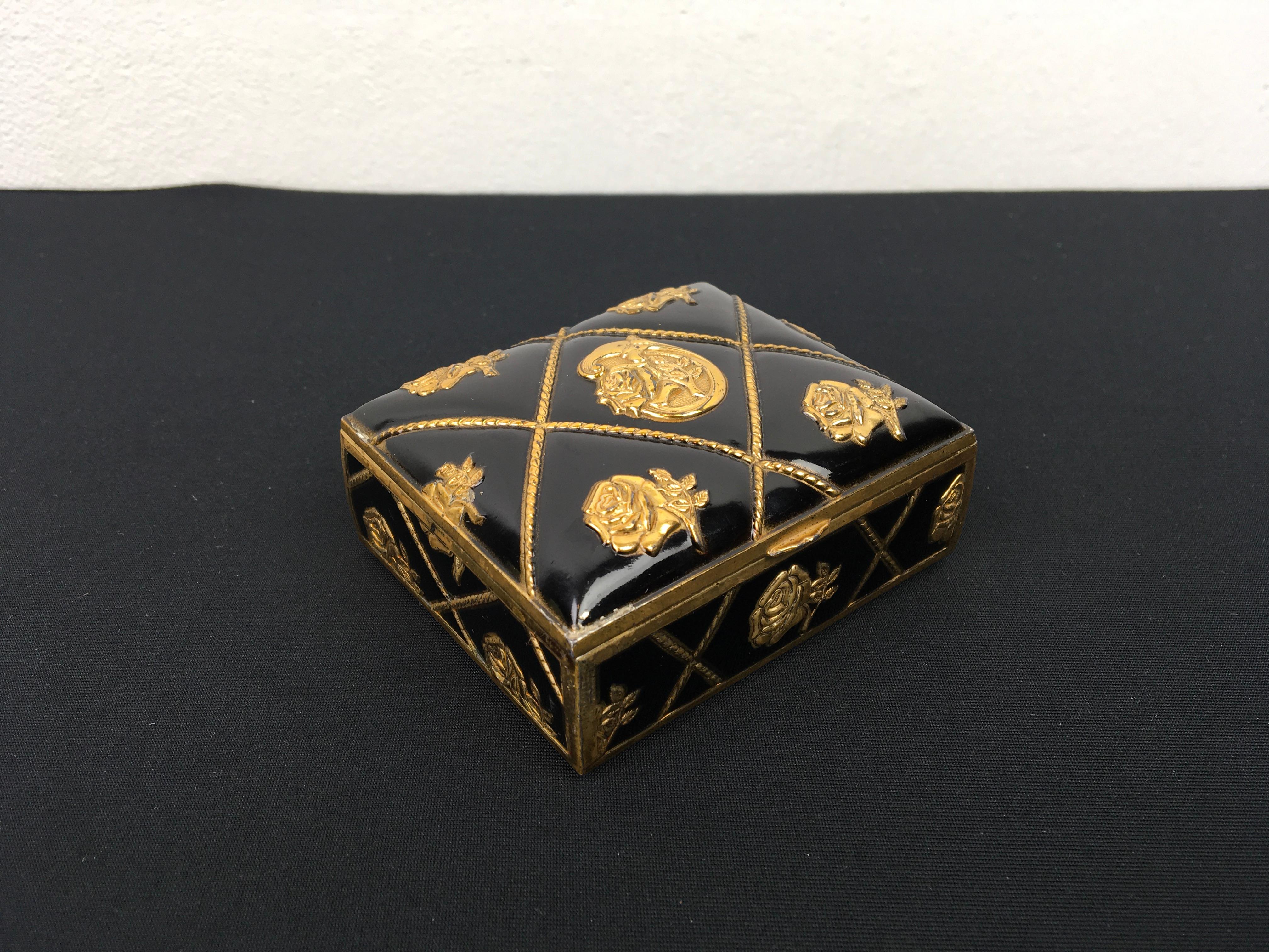 Black Gold Metal Jewelry Box or Trinket Box with Roses For Sale 6