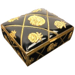 Black Gold Metal Jewelry Box or Trinket Box with Roses