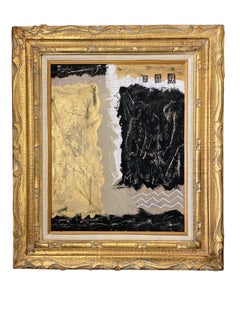 Black & Gold Modern Brutalist Abstract in Vintage 60s Frame by Machado Arte