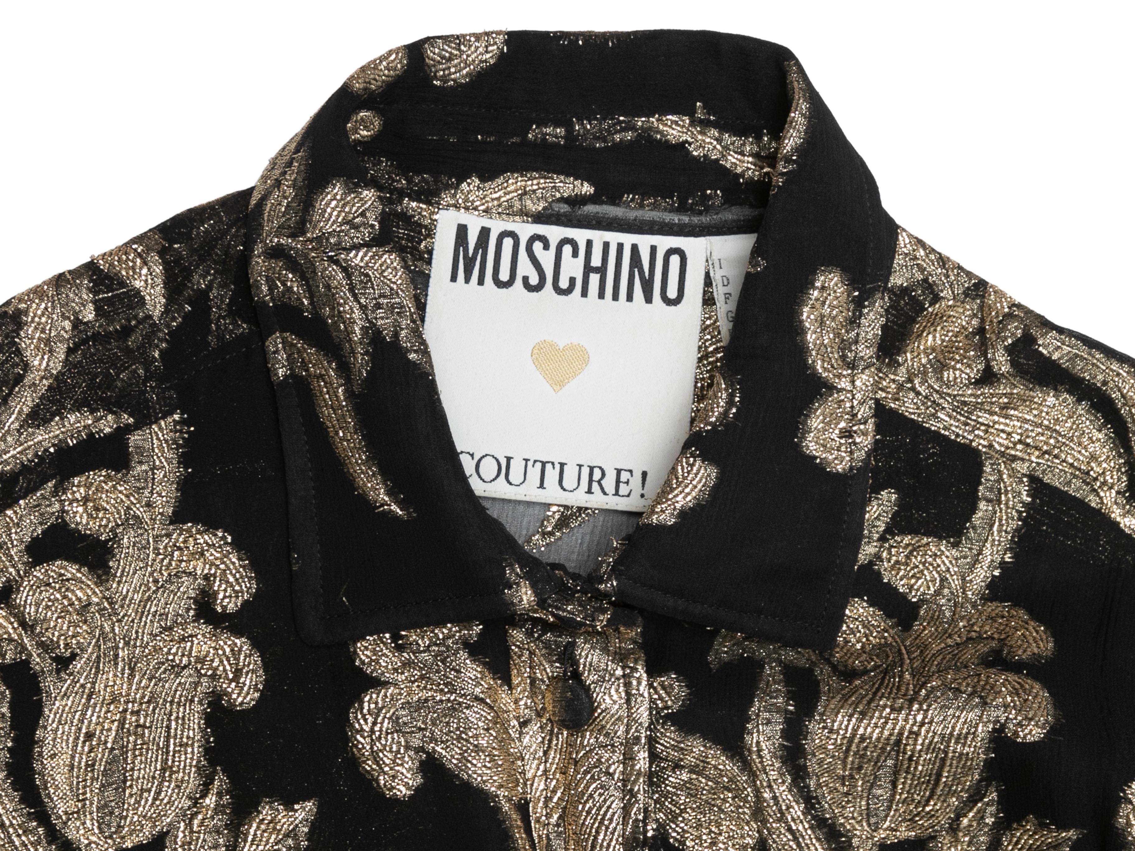 Black & Gold Moschino Couture Silk Button-Up Top Size IT 42 For Sale 2