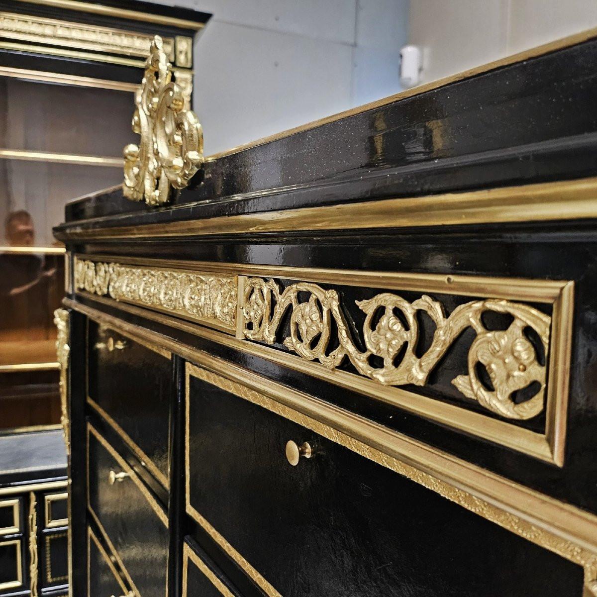 19th Century Black Gold Napoleon III Cartonnier Cabinet with 16 Compartments France 19th Cent For Sale