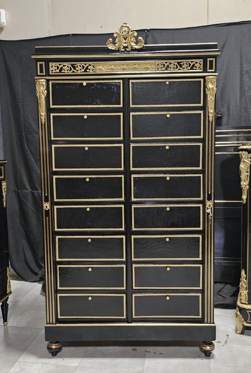 Black Gold Napoleon III Cartonnier Cabinet with 16 Compartments France 19th Cent For Sale 1