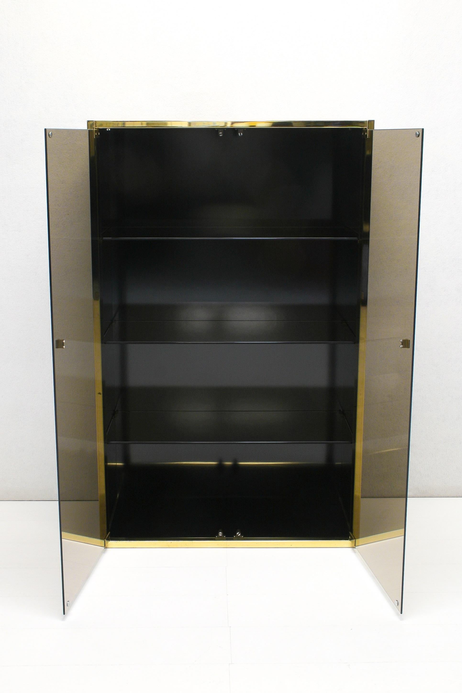 Hollywood Regency Black & Gold Shelving Highboard Cabinet, 1970s For Sale