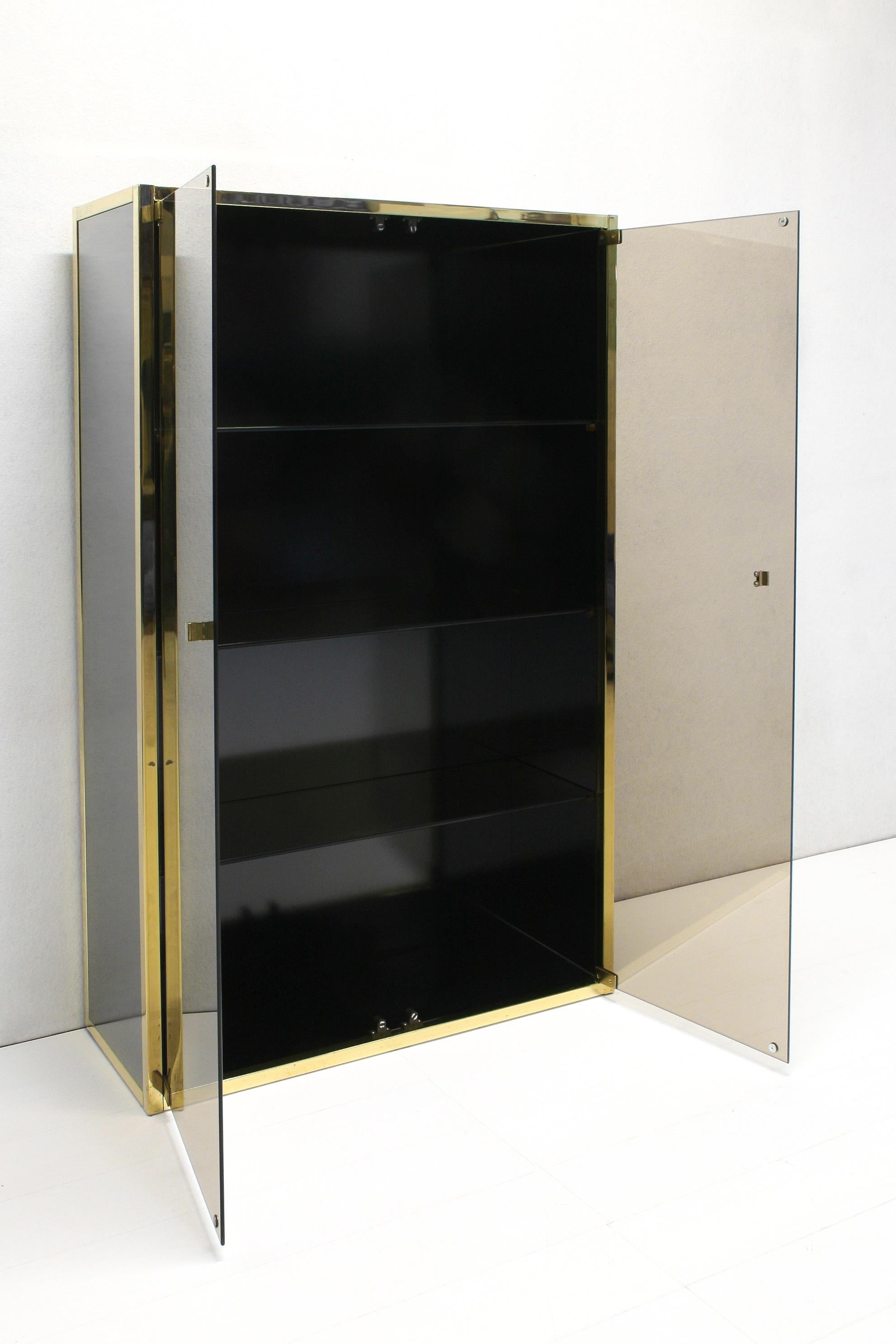 European Black & Gold Shelving Highboard Cabinet, 1970s For Sale
