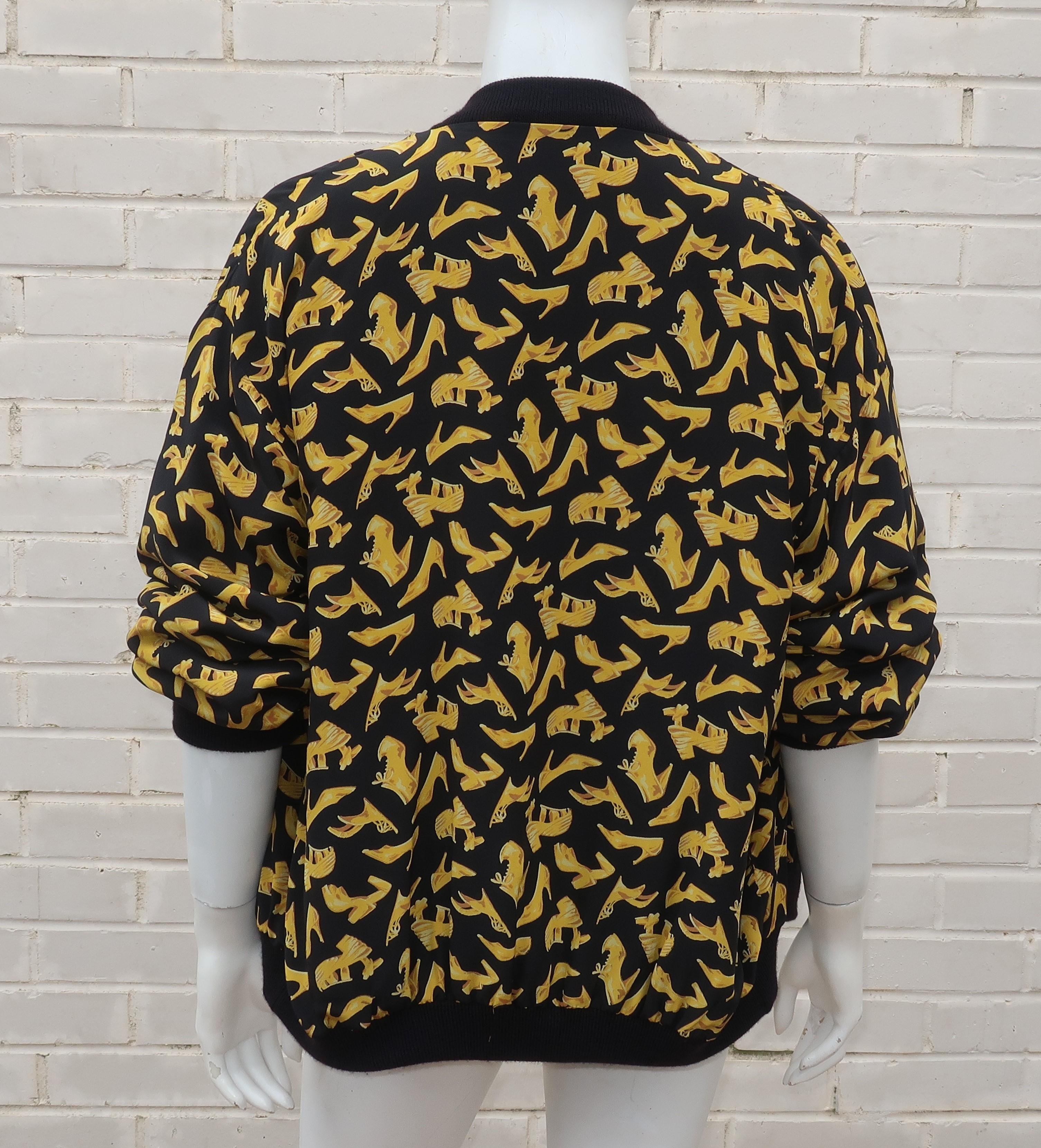 Black & Gold Silk Shoe Print Reversible Sweater Jacket 3