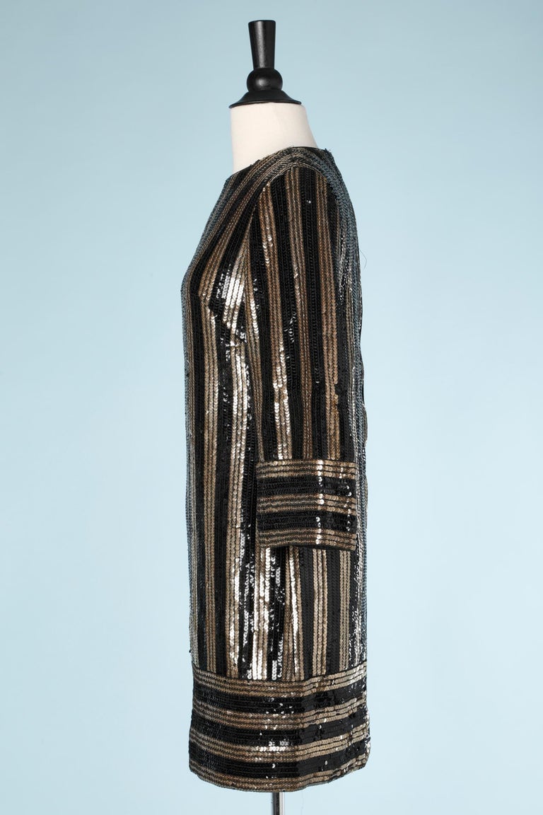Black and Gold Striped sequin dress 1960's at 1stDibs