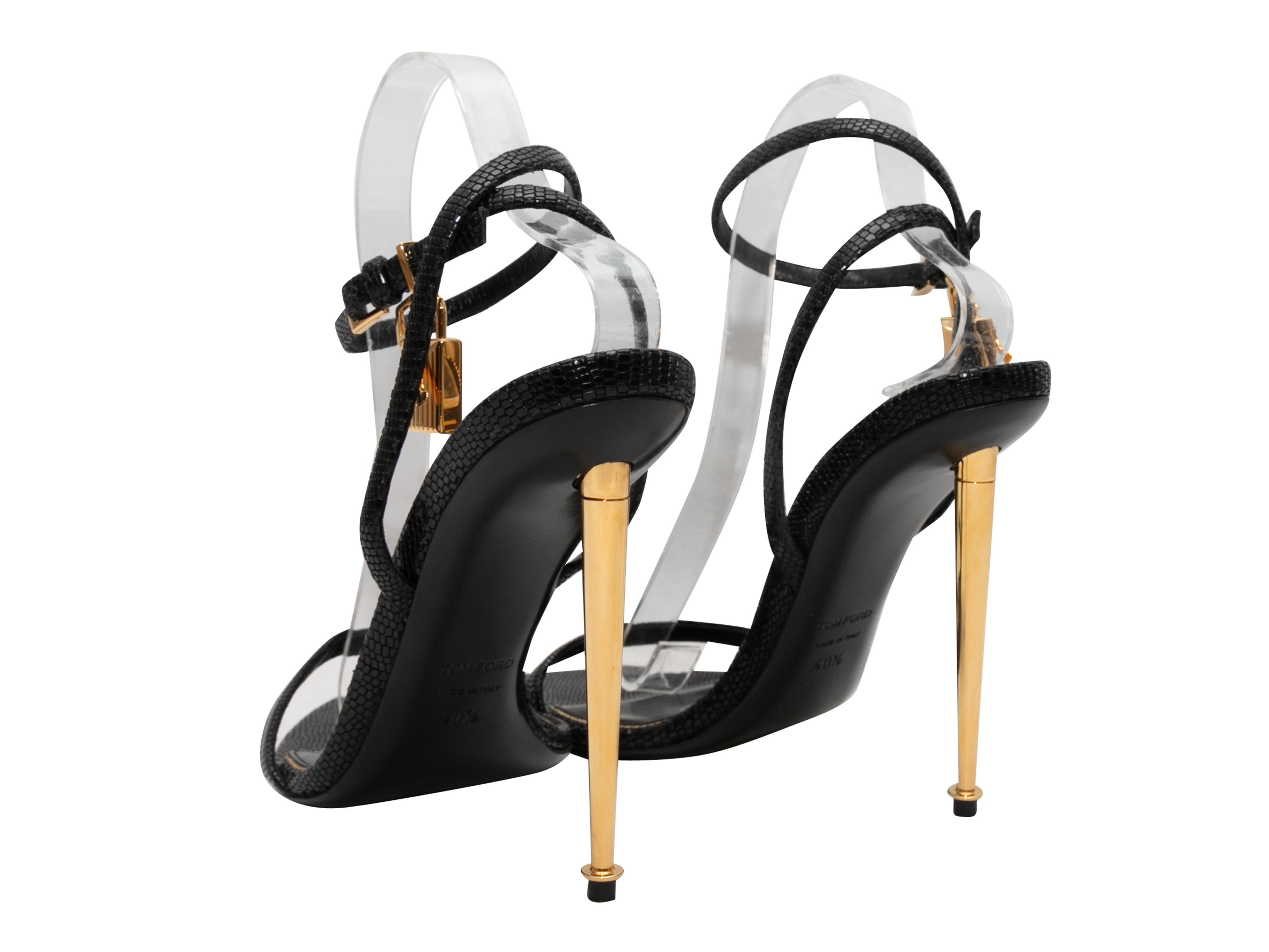 Black & Gold Tom Ford Lizard Padlock Heels Size 40.5 In Good Condition For Sale In New York, NY