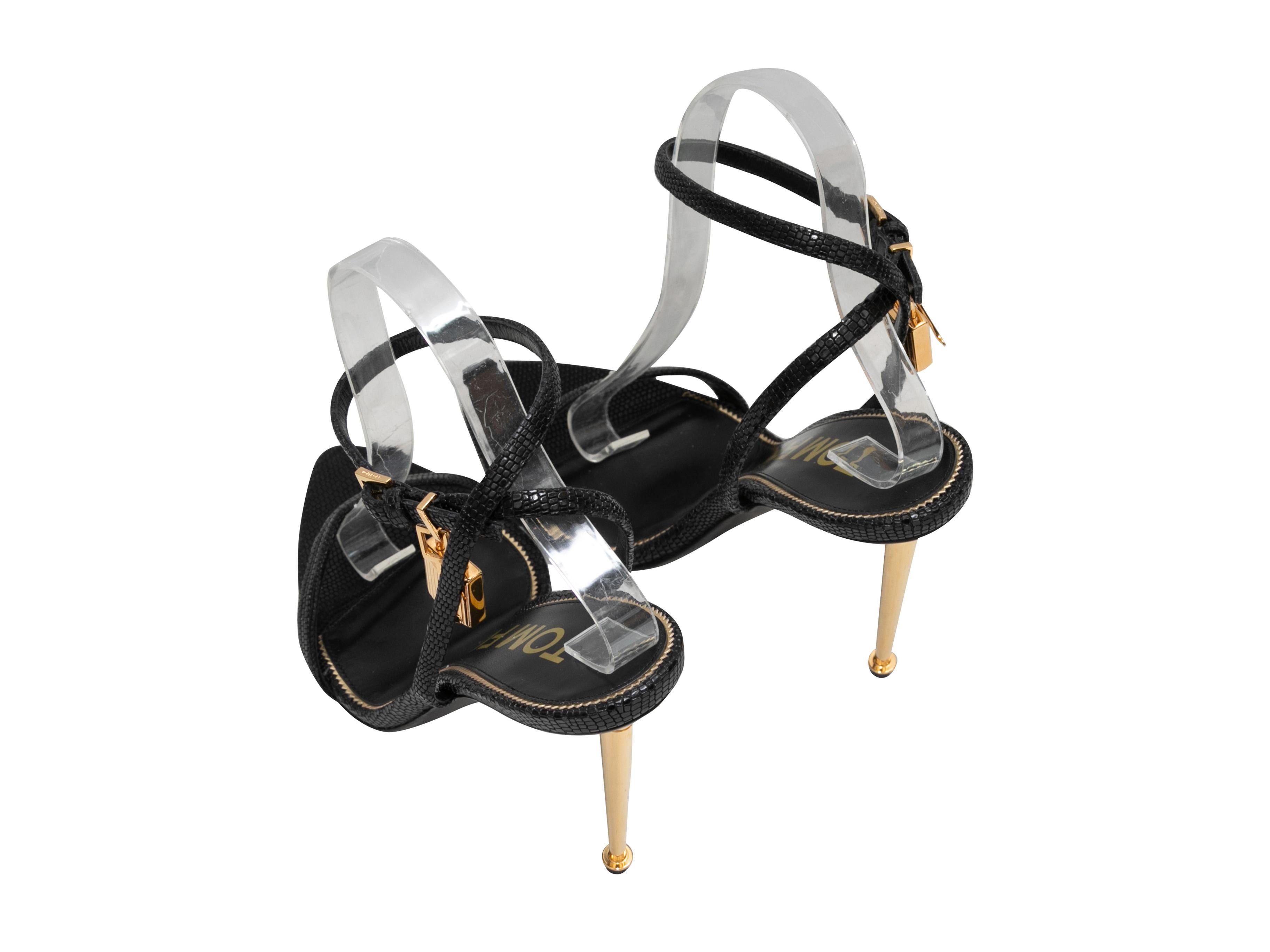 Women's Black & Gold Tom Ford Lizard Padlock Heels Size 40.5 For Sale