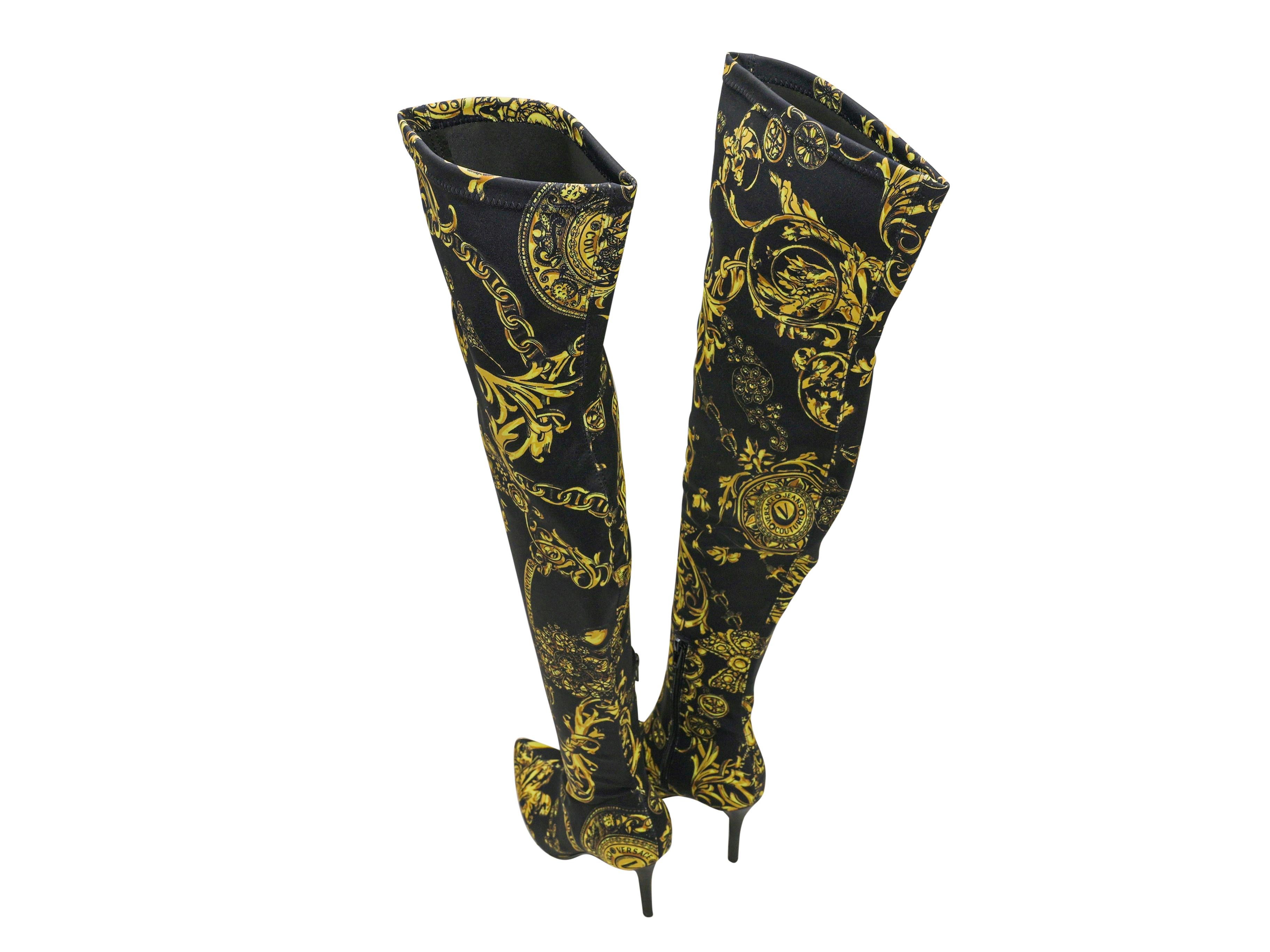 Noir Bottes à bout pointu à genou noir et or Versace Jeans Couture Taille 36 en vente