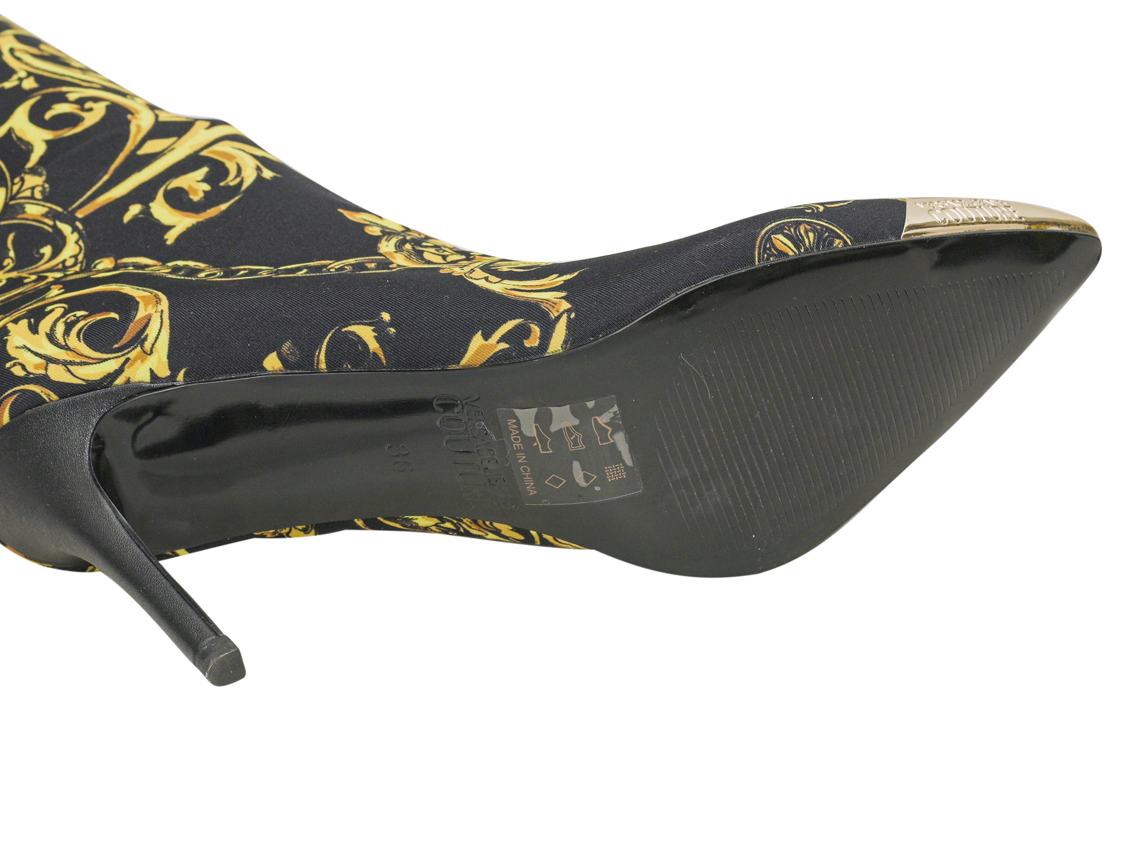 Bottes à bout pointu à genou noir et or Versace Jeans Couture Taille 36 Pour femmes en vente