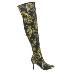 Nero e oro Versace Jeans Couture Stivali a punta sopra il ginocchio misura 36