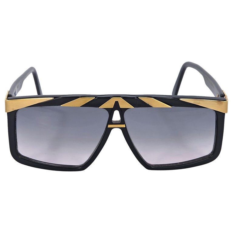 Black and Gold Vintage Alpina Rectangular Sunglasses at 1stDibs