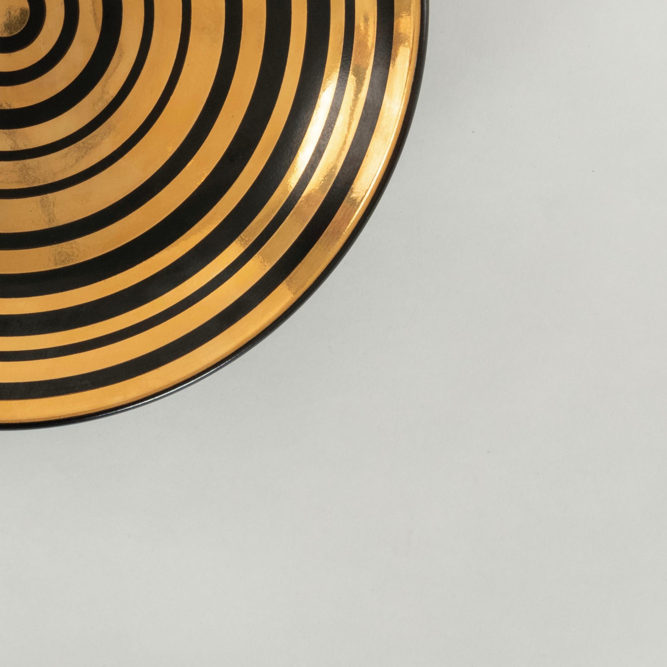 Black and gold Waylande Gregory Studios Fireglazed Porcelain dish bowl.