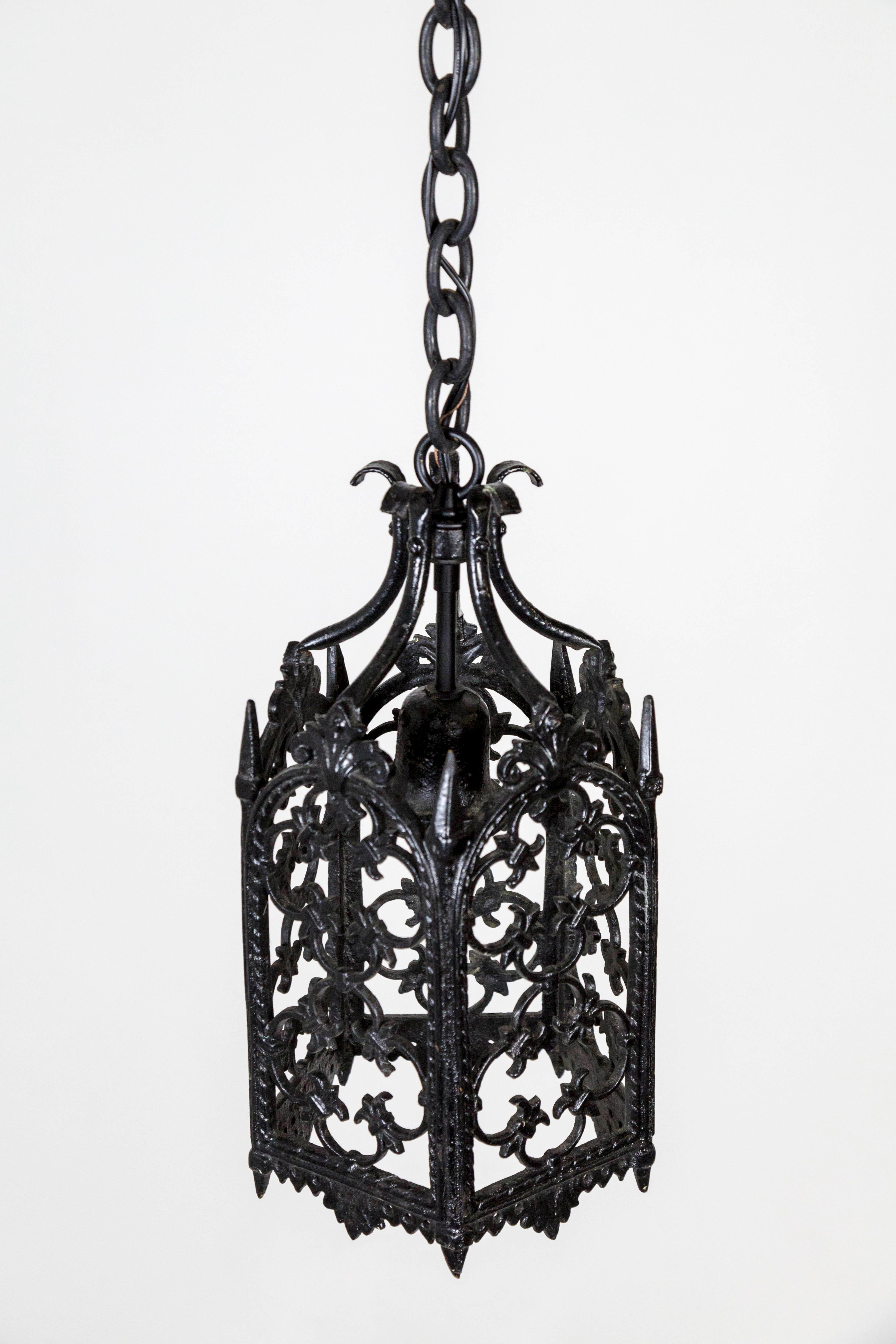 Gothic Revival Black Gothic Wrought Iron Lantern