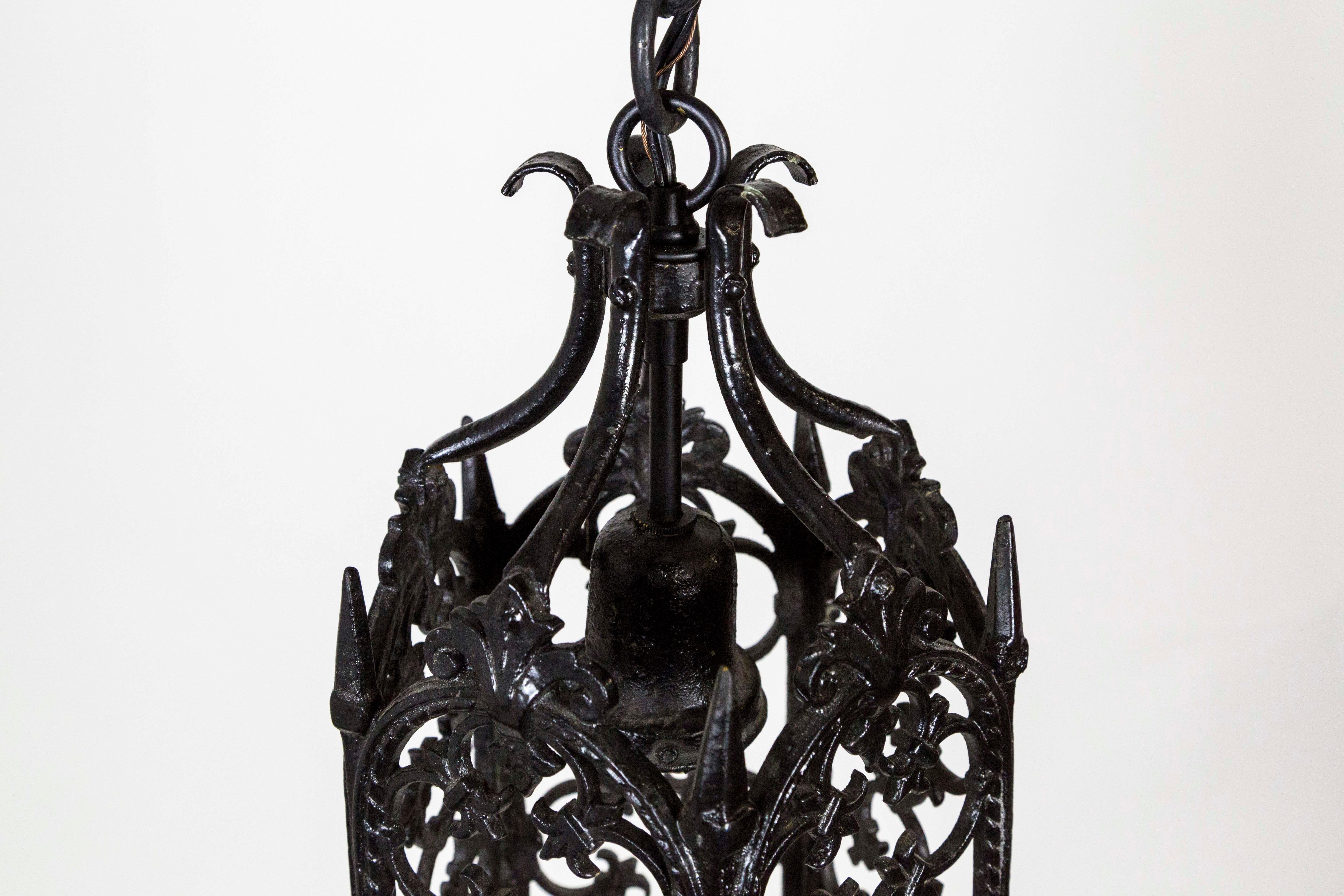 20th Century Black Gothic Wrought Iron Lantern