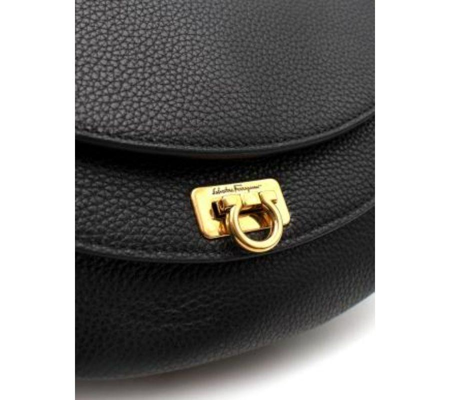 Salvatore Ferragamo Black Grained Leather Gancini Saddle Bag For Sale 1