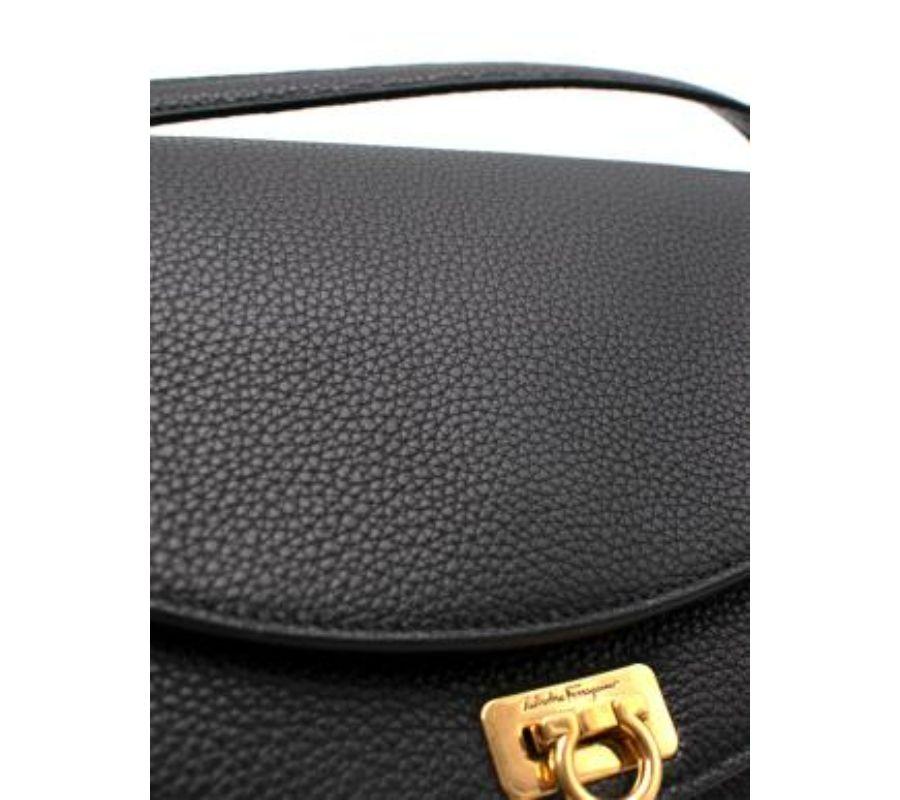 Salvatore Ferragamo Black Grained Leather Gancini Saddle Bag For Sale 2
