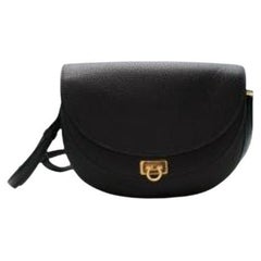 Salvatore Ferragamo Black Grained Leather Gancini Saddle Bag