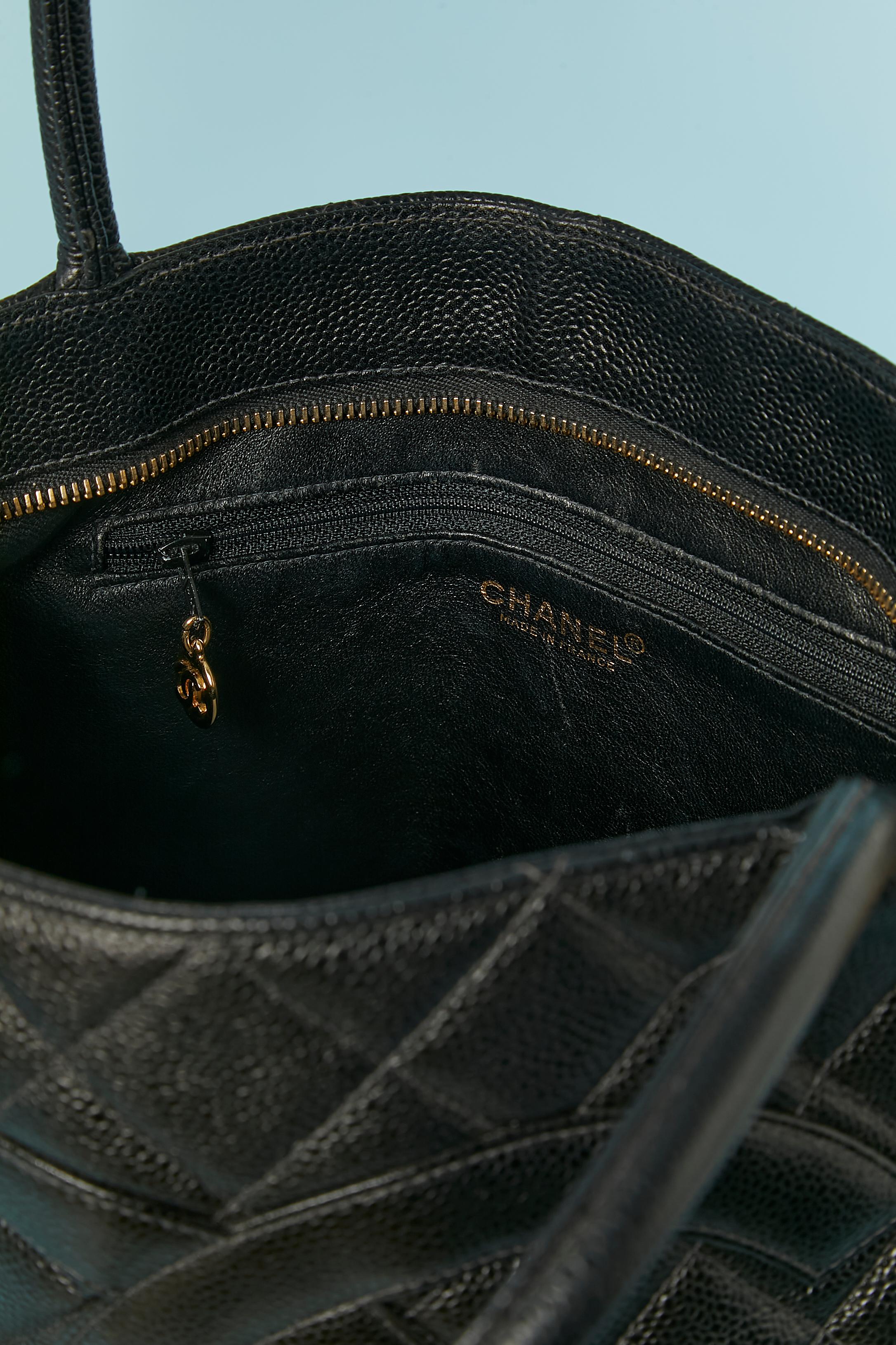 Black grained leather top handle back with top-stitching Chanel 2002/2003 For Sale 1