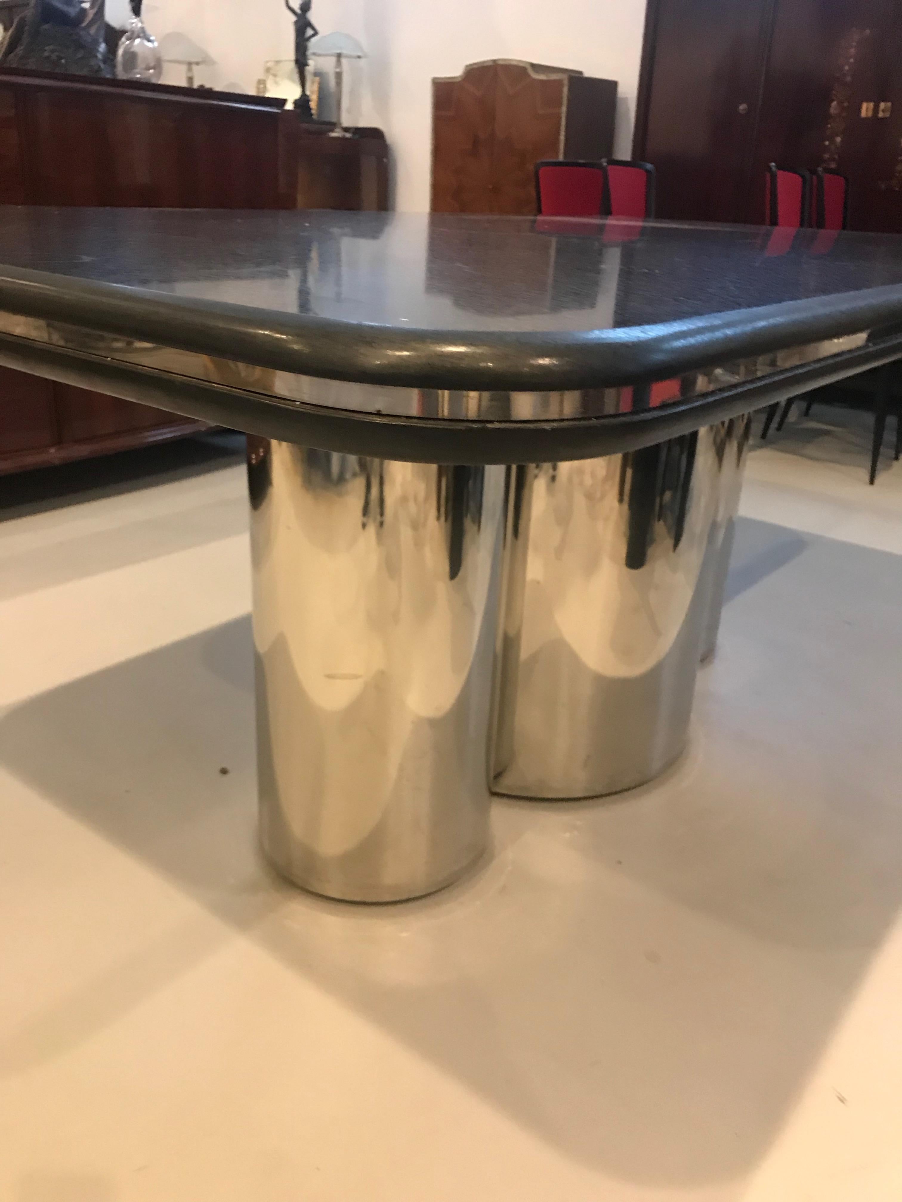 Black Granite and Chrome Dining Table In Good Condition For Sale In North Bergen, NJ