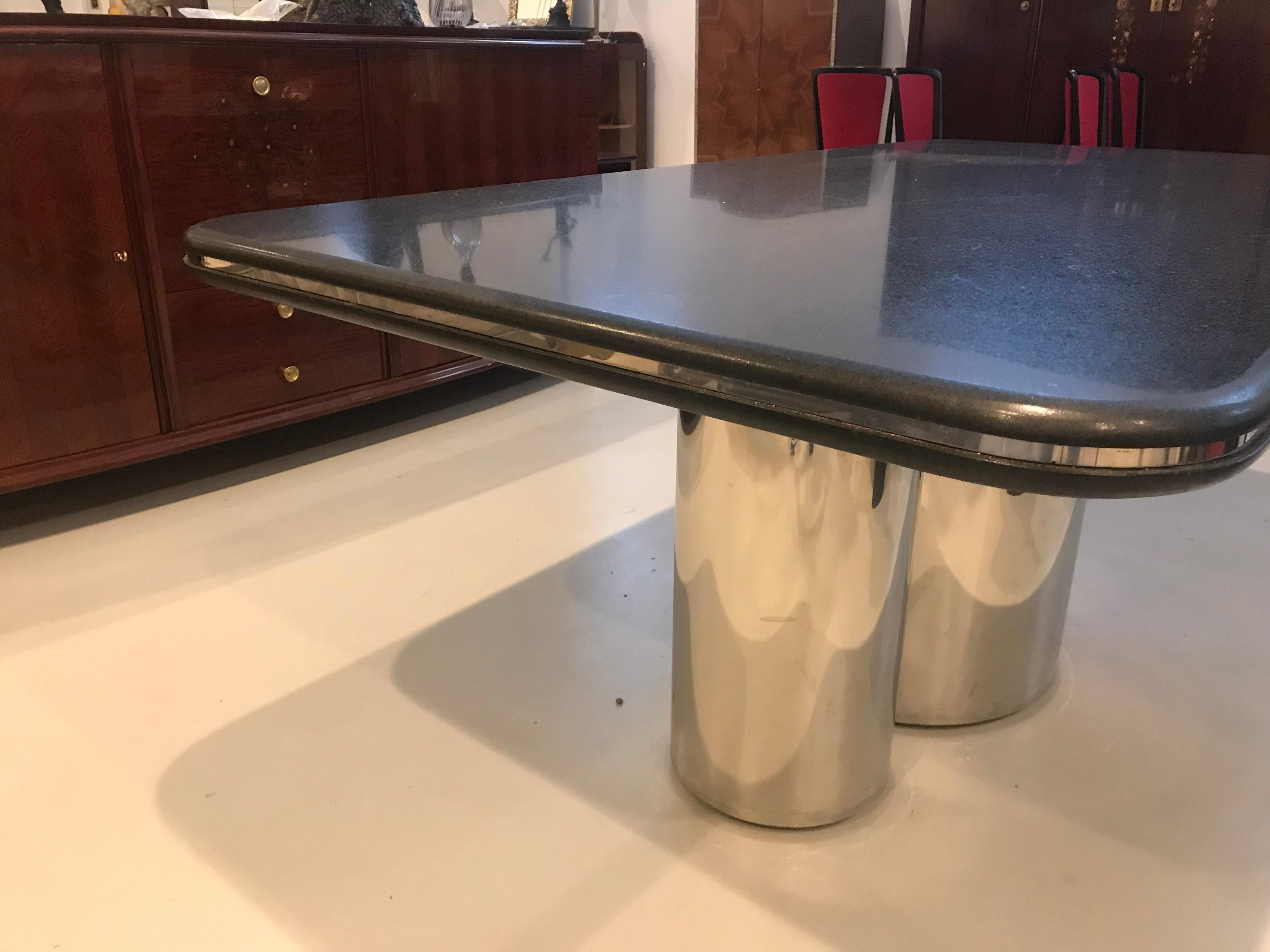Mid-20th Century Black Granite and Chrome Dining Table For Sale