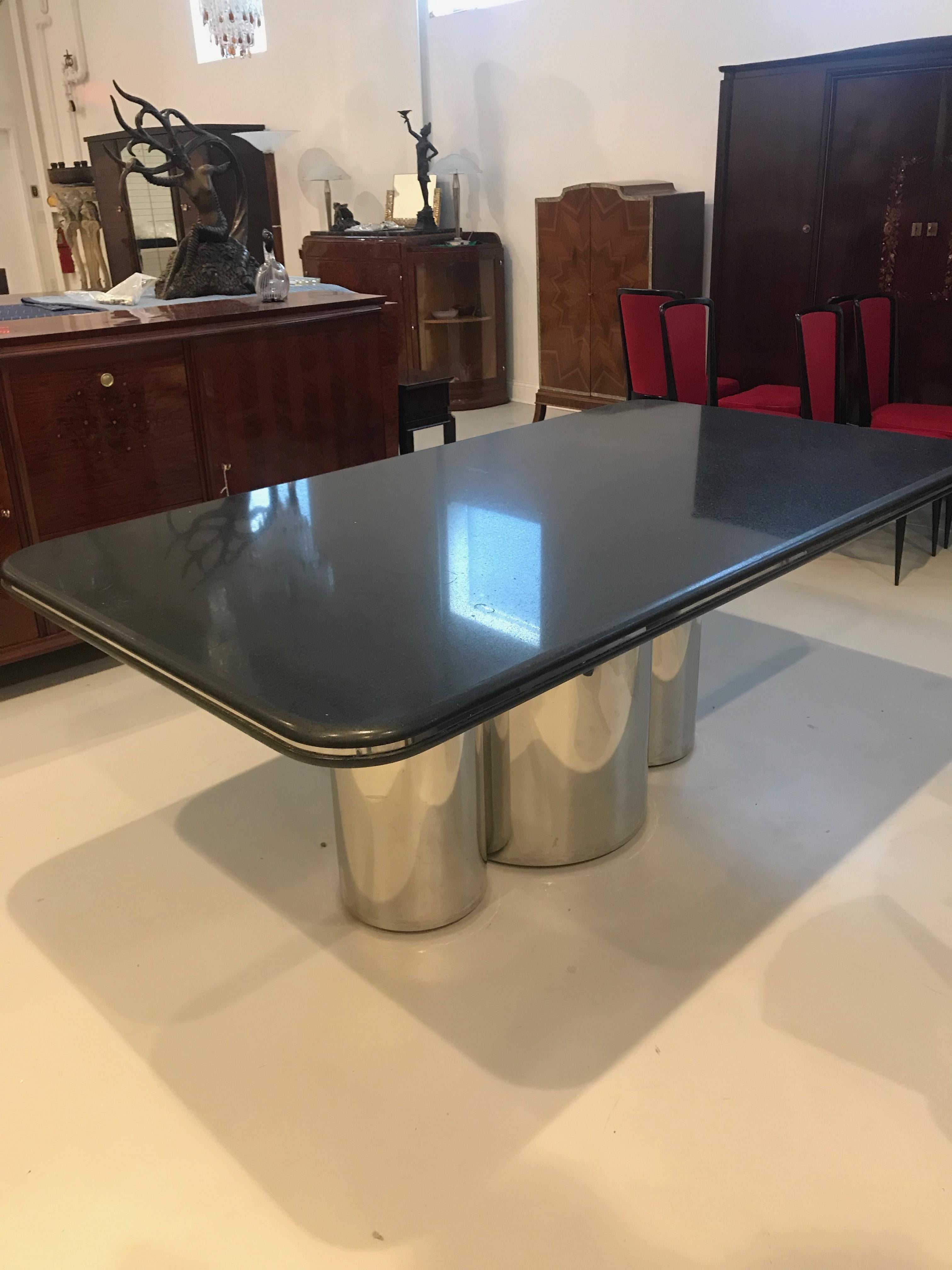 Black Granite and Chrome Dining Table For Sale 1