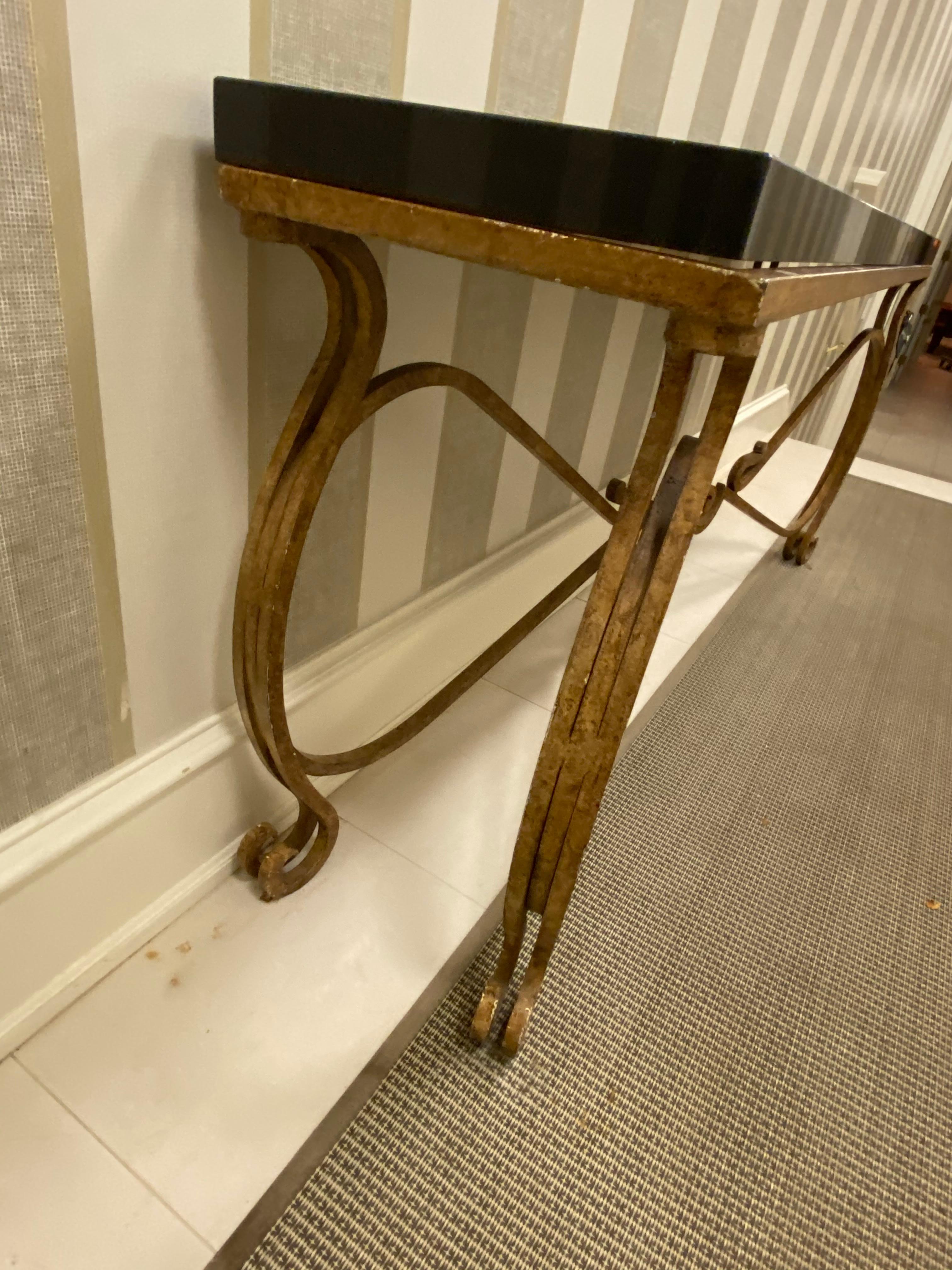 Black Granite and Iron Console or Sofa Table In Good Condition For Sale In Chicago, IL