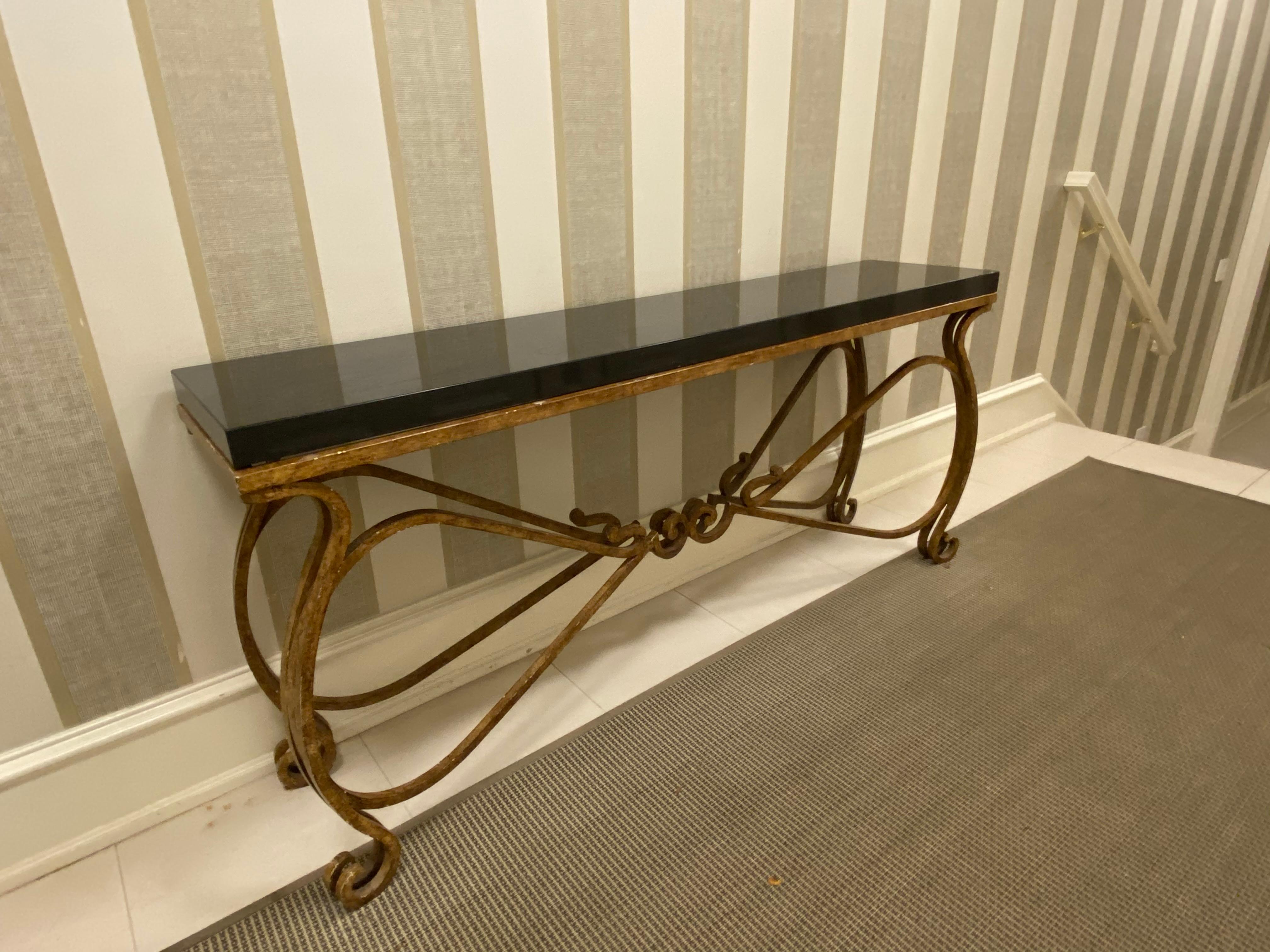 Bronze Black Granite and Iron Console or Sofa Table For Sale